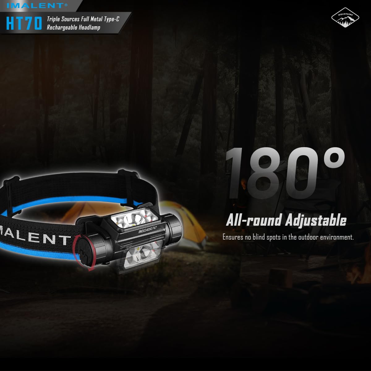 ايمالينت مصباح راس LED HT70 مع 3500 لومن، نطاق اضاءة 349 متر، مصباح راس قابل لاعادة الشحن بمنفذ USB-C مع 3 مصادر اضاءة مع ضوء احمر، مصباح يدوي قابل للتعديل 180 درجة للجري والصيد والتخييم والطوارئ