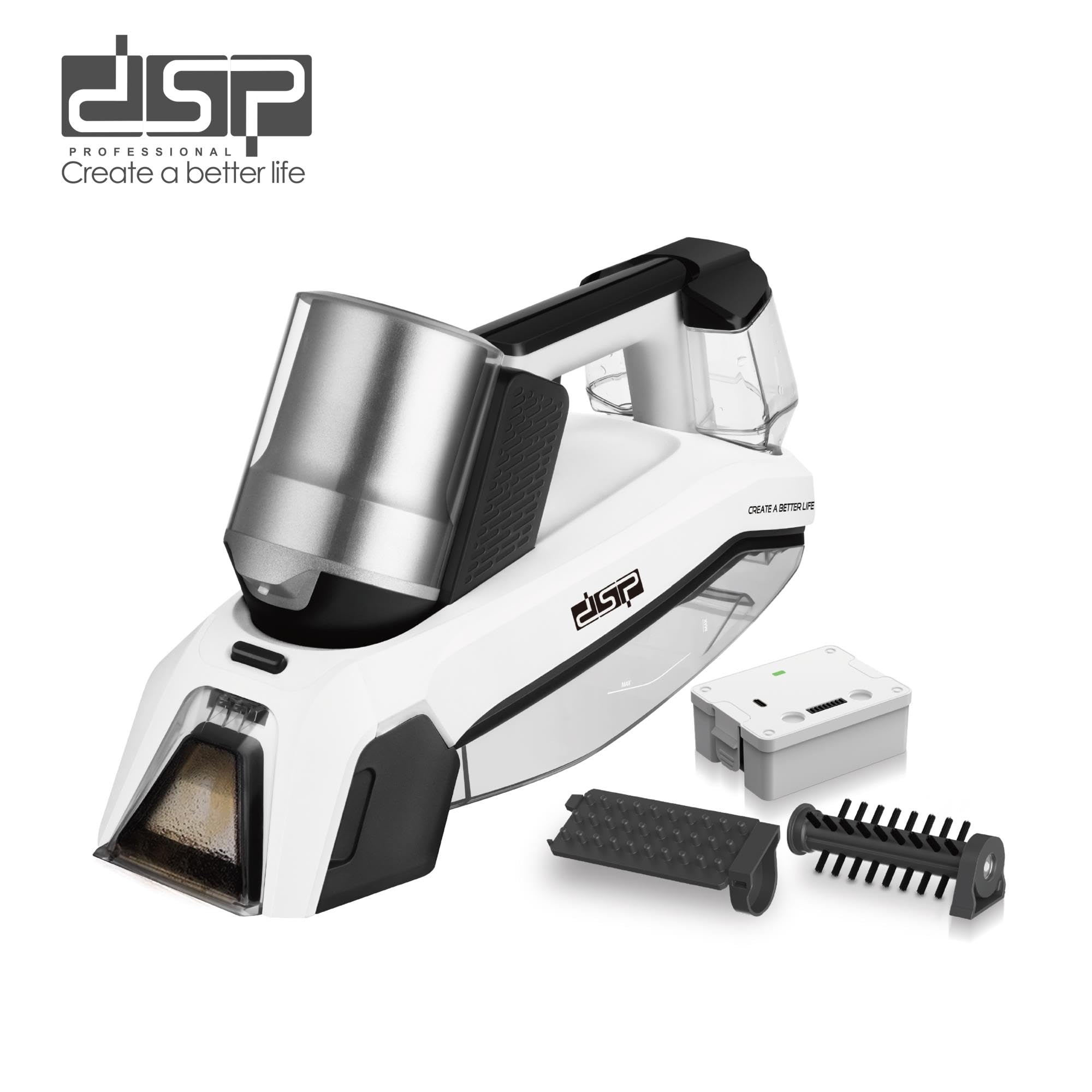 DSP Portable Spot Cleaner from Fipka with 2 Adjustable Speeds, IPX4 Water and Dust Resistance Rating, 500ml Wastewater Tank KD2049