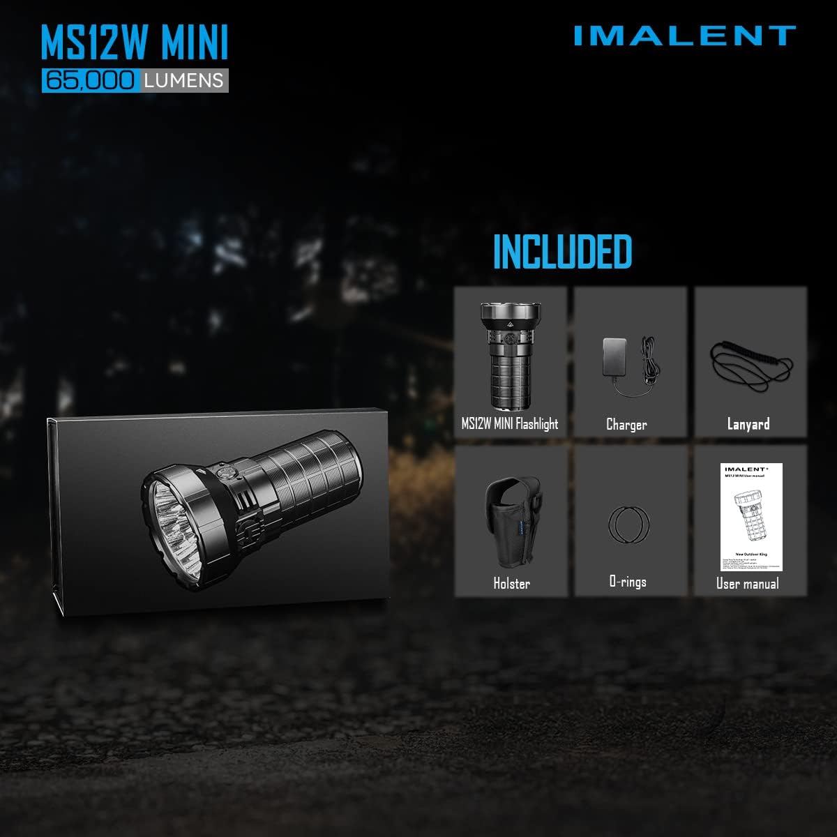 IMALENT MS12 Mini C Rechargeable Ultra Bright Handheld Flashlight 65000 lumens, use 12 CREE XHP 70.2 LEDs, Long Throw Light 1036m Distance, high Powered Flashlight for Search and Rescue