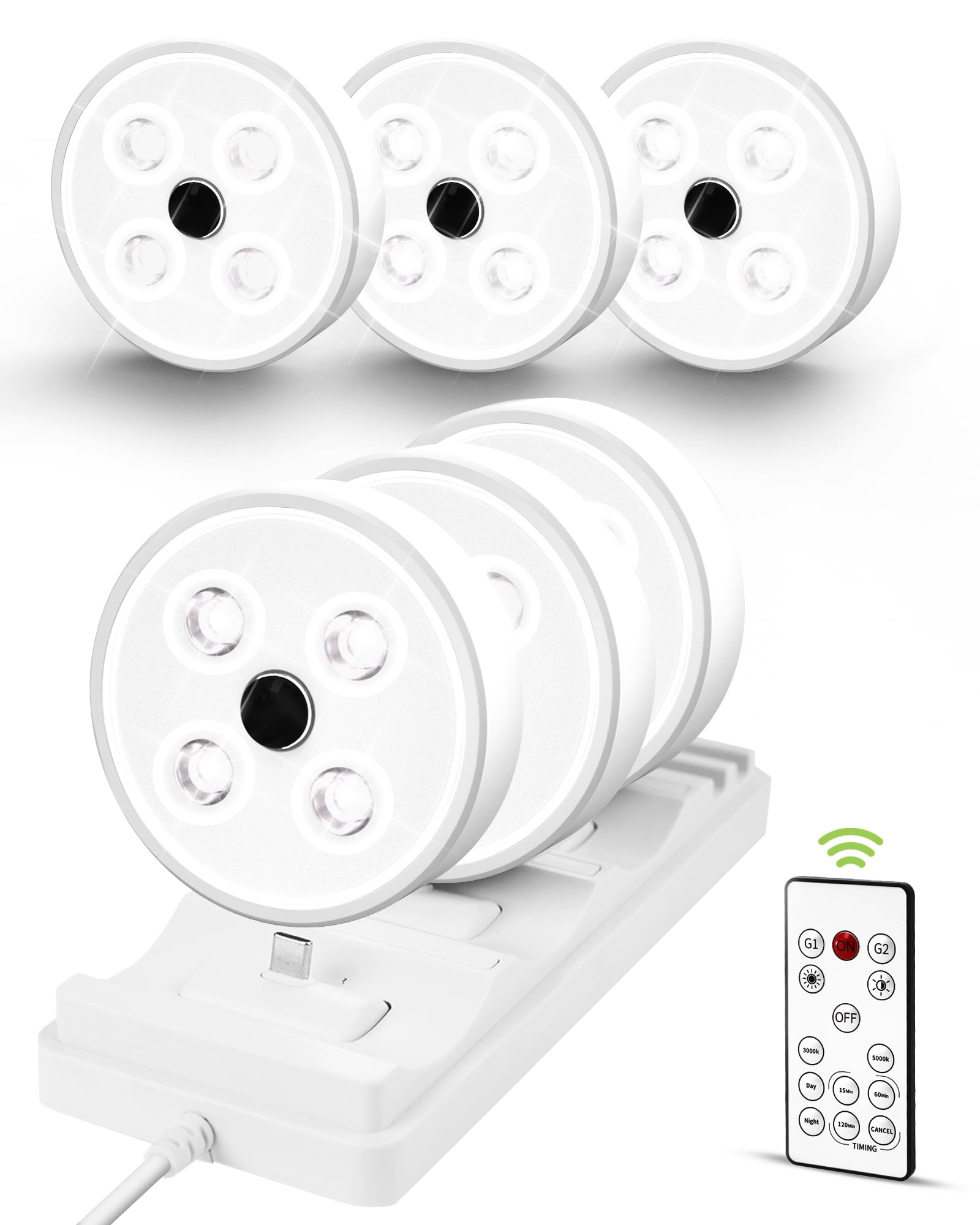 EZVALO Puck Lights with Remote Control, Rechargeable Under Cabinet Lights with Charging Base, Motion Sensor Lights 2 Color Group Control, Dimmable LED Lights for Kitchen Bedroom Shelf, 6 Pack