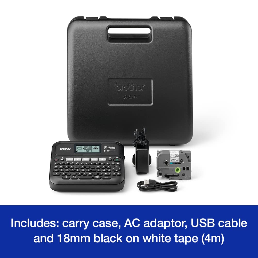 Brother PT-D460BT Versatile Desktop Label Printer | P-Touch Desktop Labeller | QWERTY Keyboard | Highly durable labels up to 18mm wide, UK Plug