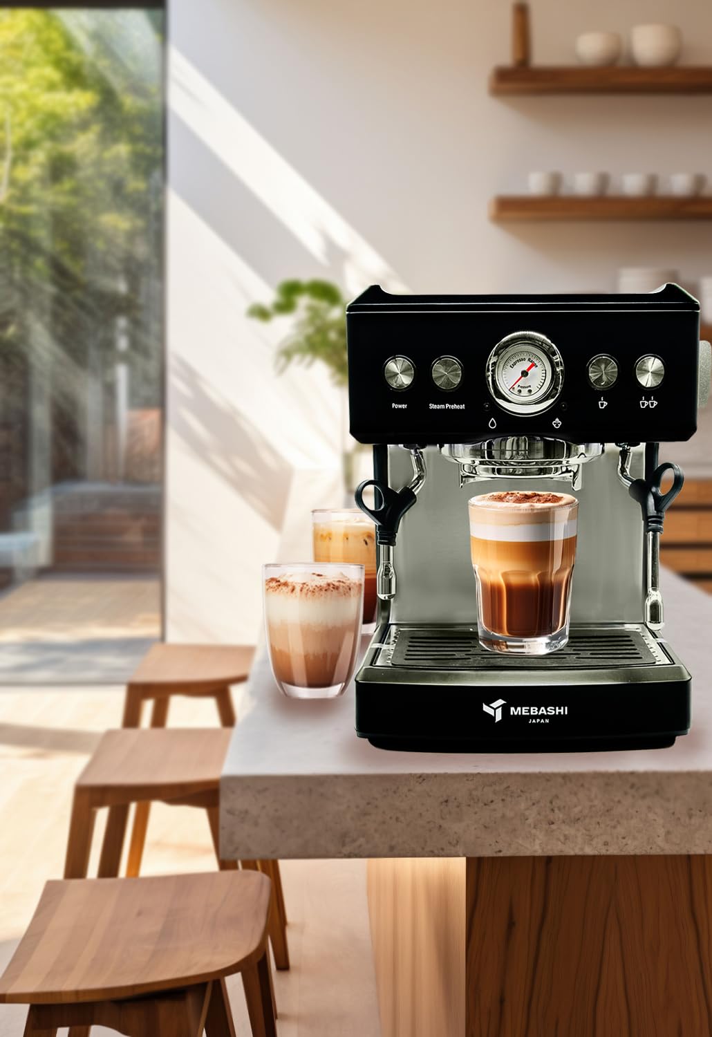 MEBASHI Commercial Coffee Machine, 2.1L Capacity, 20 Bar Pressure, (ME-CCM2051) (Black)| 1350W