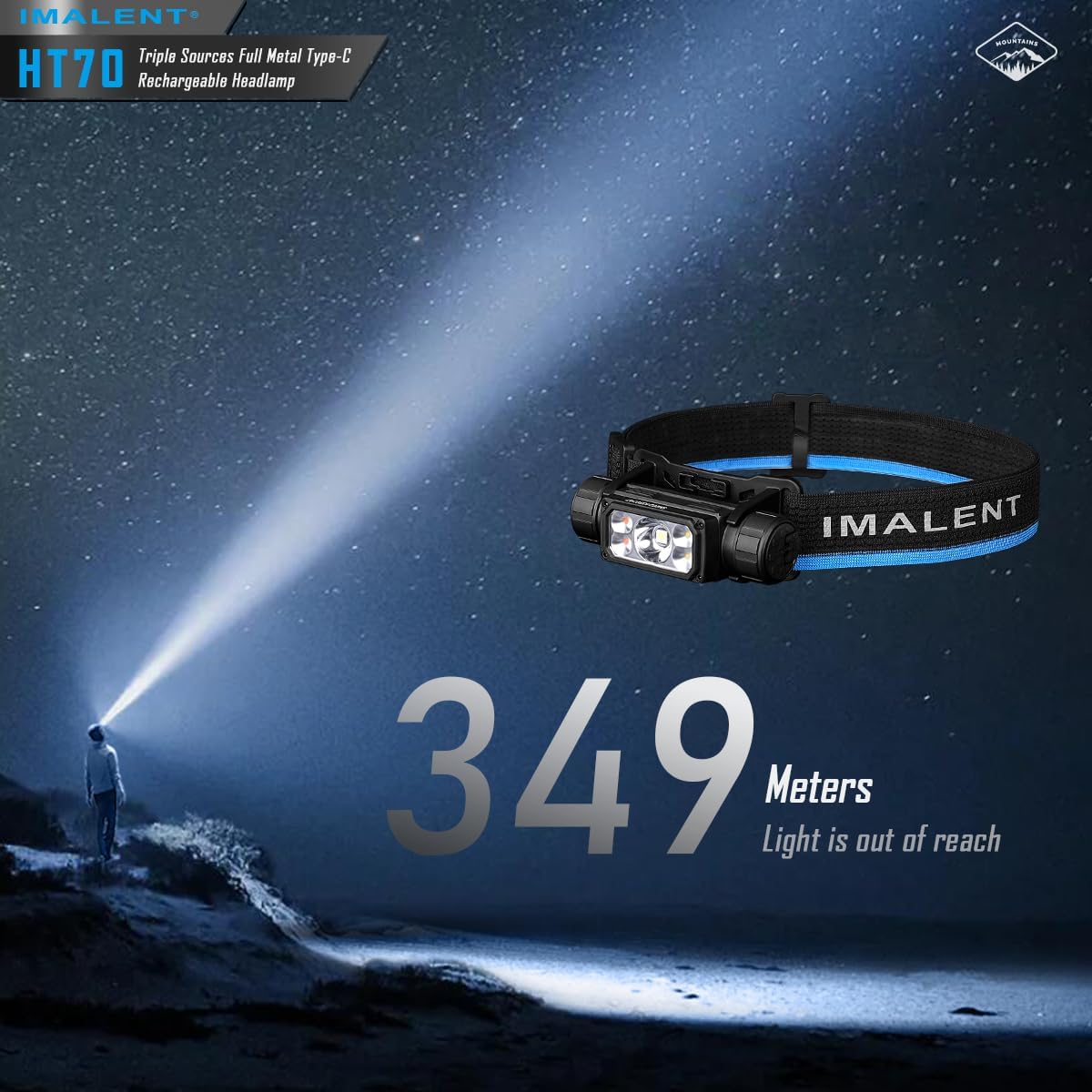 ايمالينت مصباح راس LED HT70 مع 3500 لومن، نطاق اضاءة 349 متر، مصباح راس قابل لاعادة الشحن بمنفذ USB-C مع 3 مصادر اضاءة مع ضوء احمر، مصباح يدوي قابل للتعديل 180 درجة للجري والصيد والتخييم والطوارئ