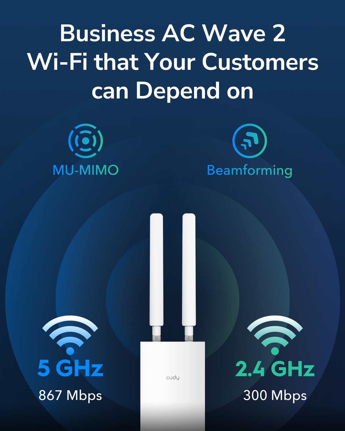 Codi AC1200 Gigabit Outdoor Wireless Access Point, Outdoor WiFi Extender, IP65 Waterproof, Gigabit RJ45, Beamforming, MU-MIMO, PoE Adapter Included, AP1300-Outdoor