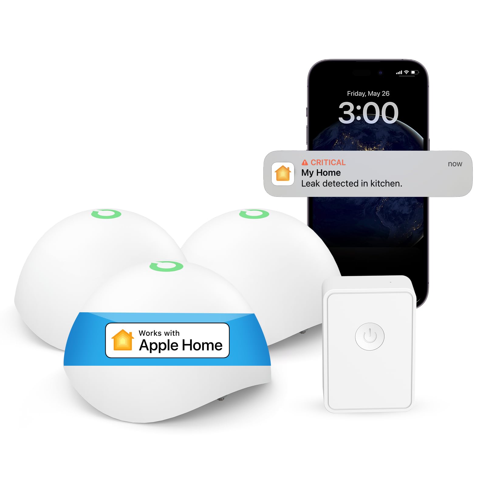 Meross Smart Water Sensor Alarm 3 Pack, WiFi Water Leak Detector Support Apple HomeKit, SmartThings, IP67 Waterproof with App Alerts, Alarm, 100M Range for Home Basement Kitchen (meross Hub