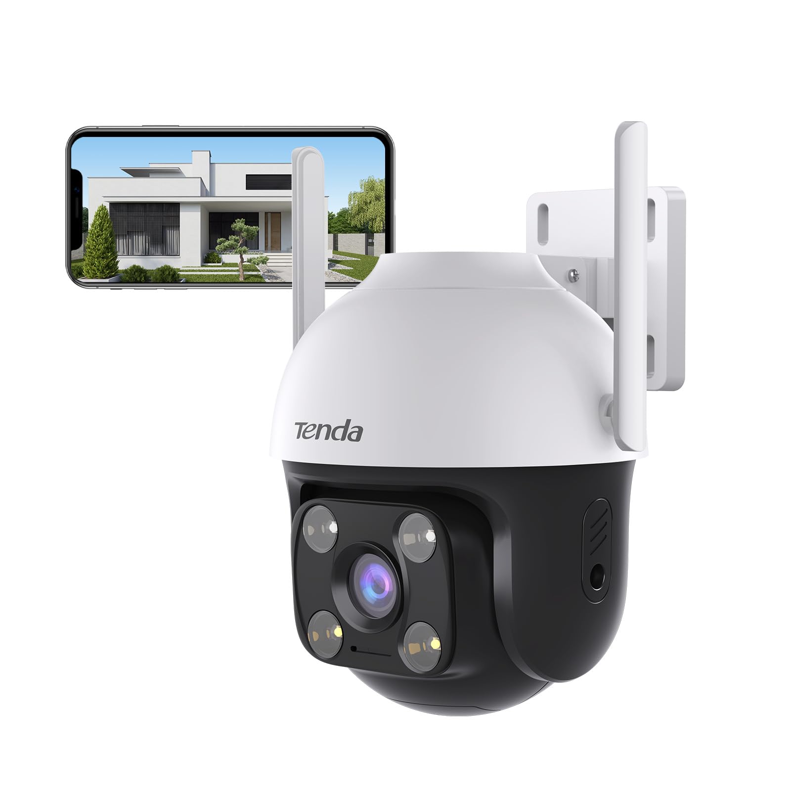 Tenda Outdoor WiFi PTZ Security Camera with Two-Way Audio, AI Human Detection and Alarm, 360° Full View, IP65 Weatherproof, 30m Color Night Vision, Cloud Storage and App and SD Card, Works with Alexa