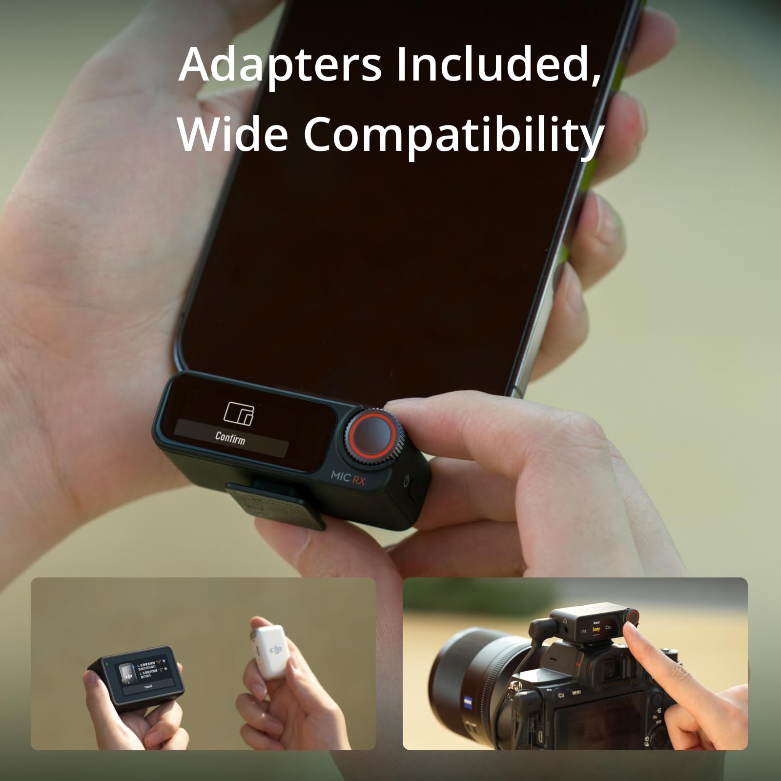DJI ميكروفون 2 (1 TX + 1 RX)، ميكروفون لاسلكي مع خاصية الغاء الضوضاء الذكية، تسجيل داخلي عائم 32 بت، صوت محسن، نطاق 250 متر (850 قدم)، ميكروفون لايفون، اندرويد، الكاميرا، مدونات الفيديو