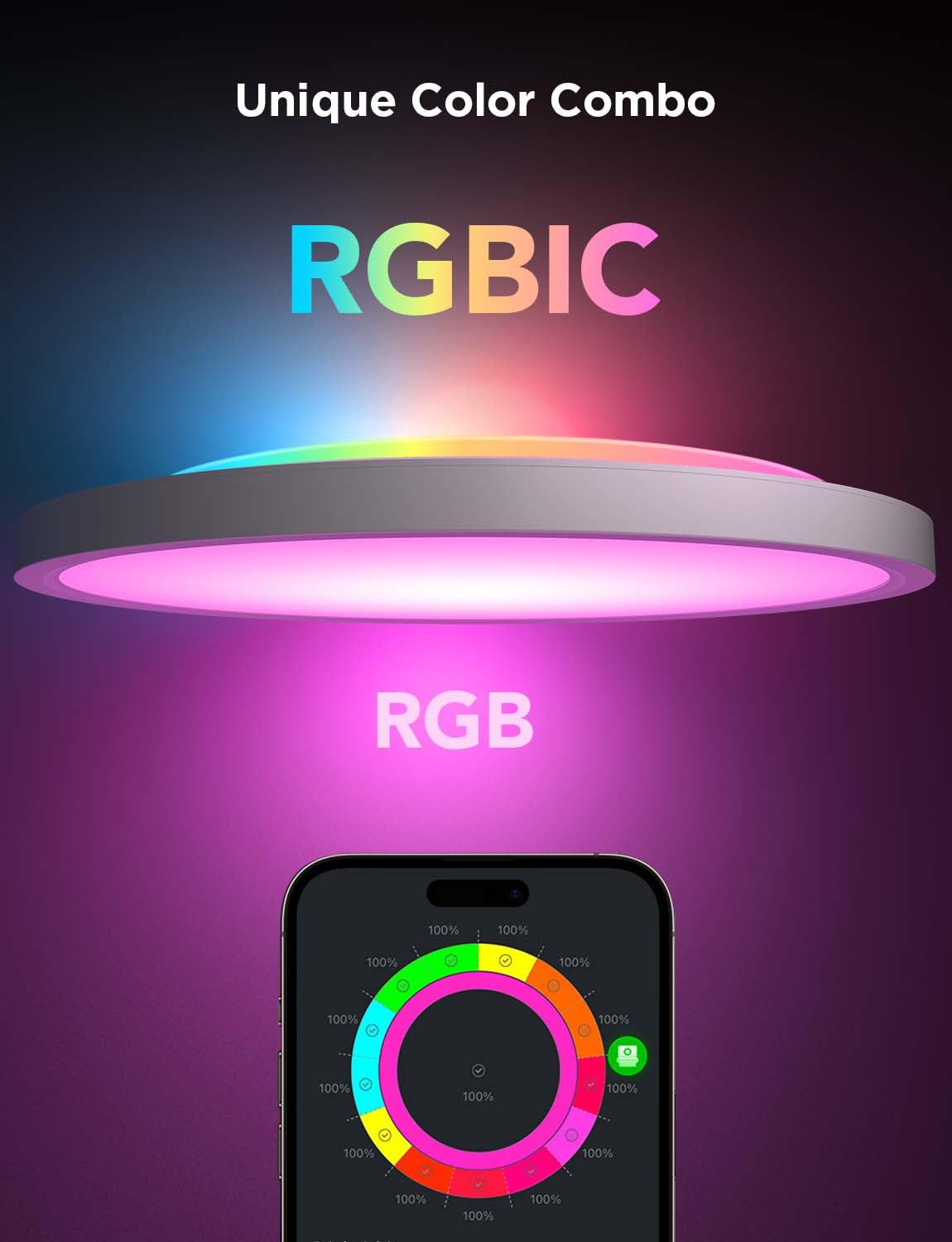 Govee Smart Ceiling Light, RGBIC LED Ceiling Light, 2400 Lumen Flush Mount, 16 Million Customizable Colors, Works with Alexa, 2200K-6500K Ceiling Lights for Bedroom, Living Room