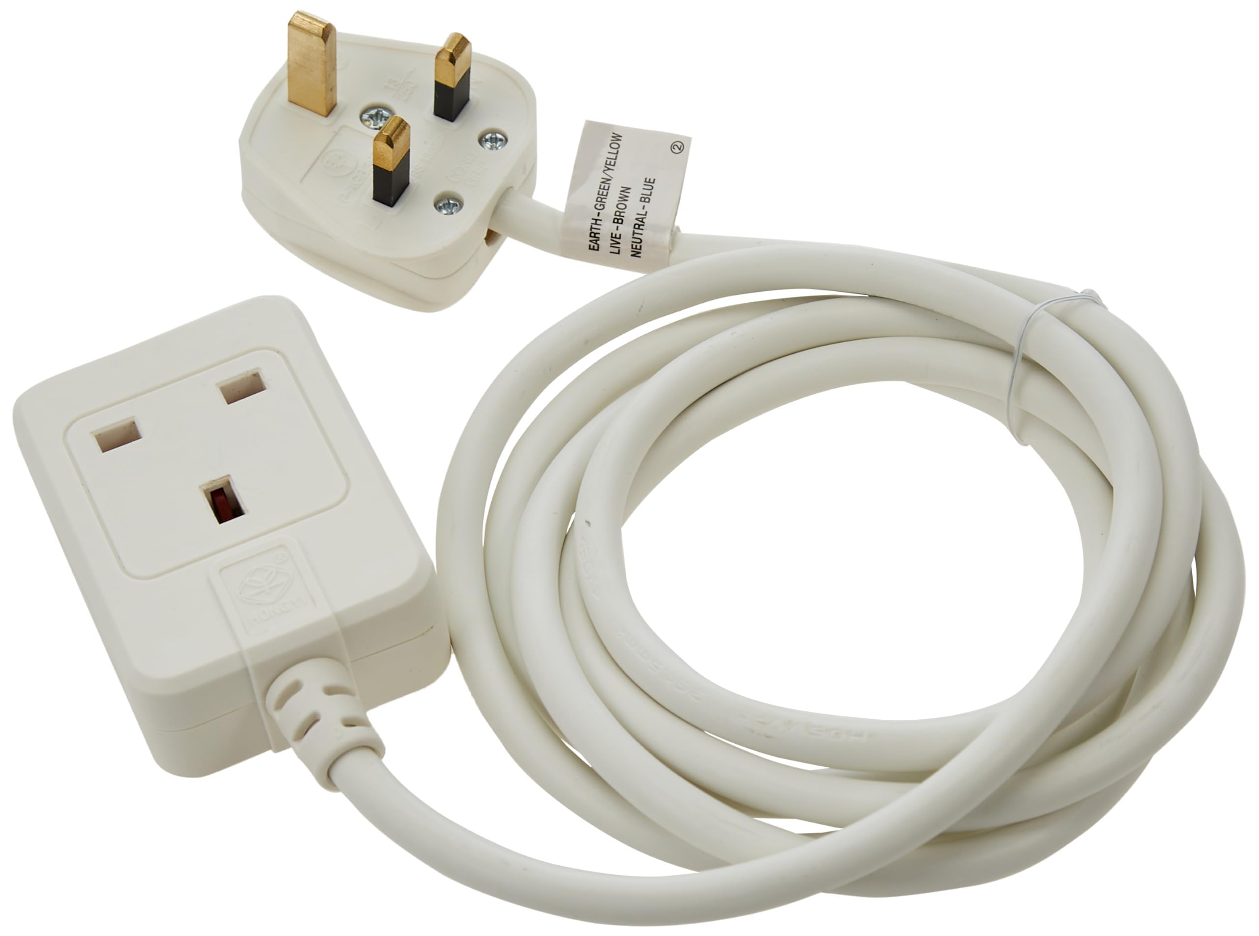 Brennenstuhl 13 Amp Extension Cable with BS Socket, 2 Meter, White, 1166553015
