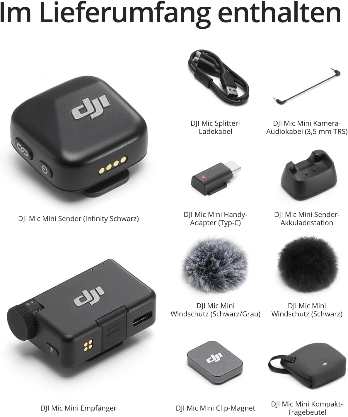 DJI ميكروفون صغير (1 TX + 1 RX)، ميكروفون لافالير، خفيف للغاية، صوت، الغاء الضوضاء، ضبط تلقائي، ميكروفون لاسلكي للكاميرات/ايفون/اندرويد، مدونة الفيديو