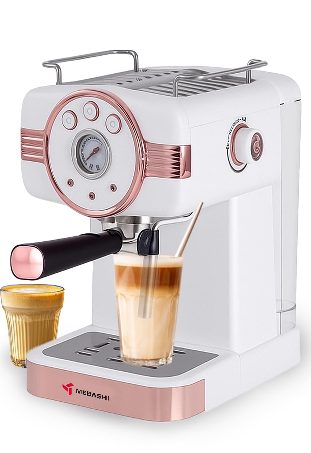 Mebashi 1.5L Espresso Coffee Machine, 20 Bar Pressure Pump, Detachable Water Tank (E-ECM2046) (White)|1100W