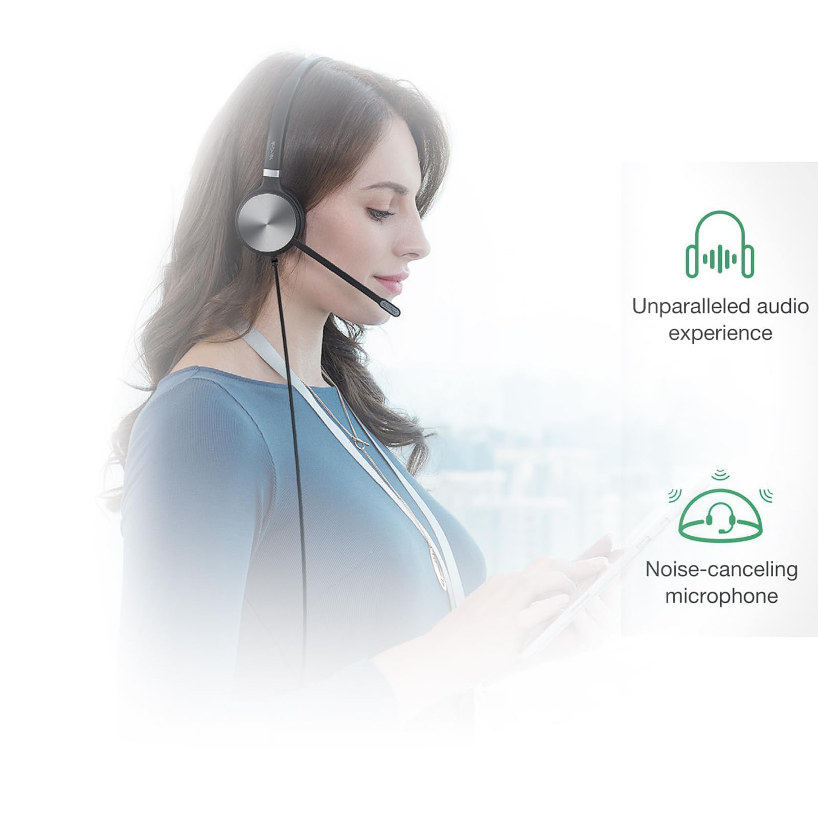 Yealink YHS36 Dual Telephone Headset with RJ9 Jack Phone Headset with Microphone Noise Canceling, Compatible with Yealink Poly Snom Desk Landline Phones (2.1m Cable)