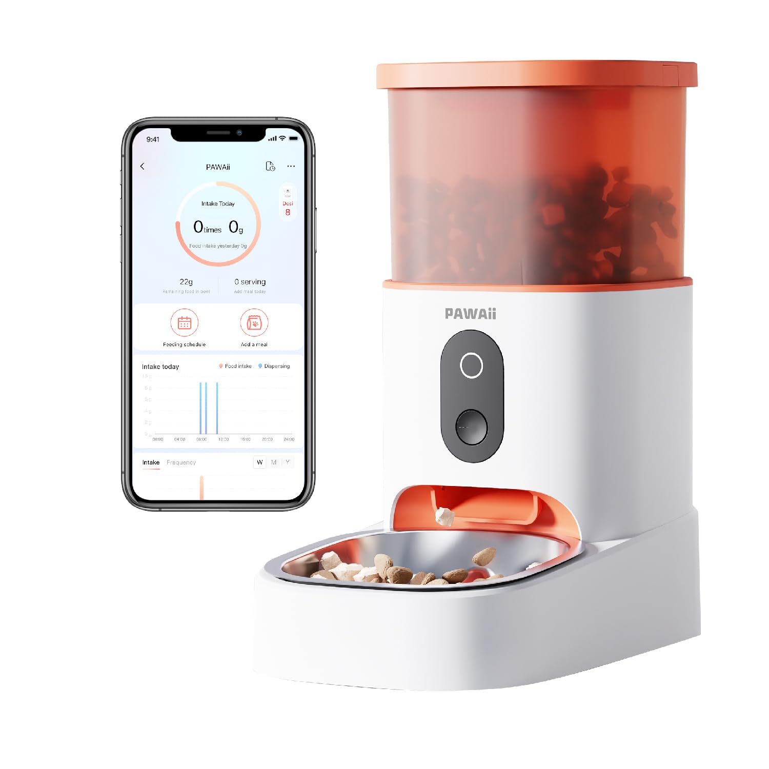 Pawaii Automatic Cat Feeders with App Control, 2.4G Wi-Fi Enabled Smart Pet Feeder for Cat and Dog, Automatic Cat Food Dispenser with Portion Control, 1-30 Meals Per Day, 3L