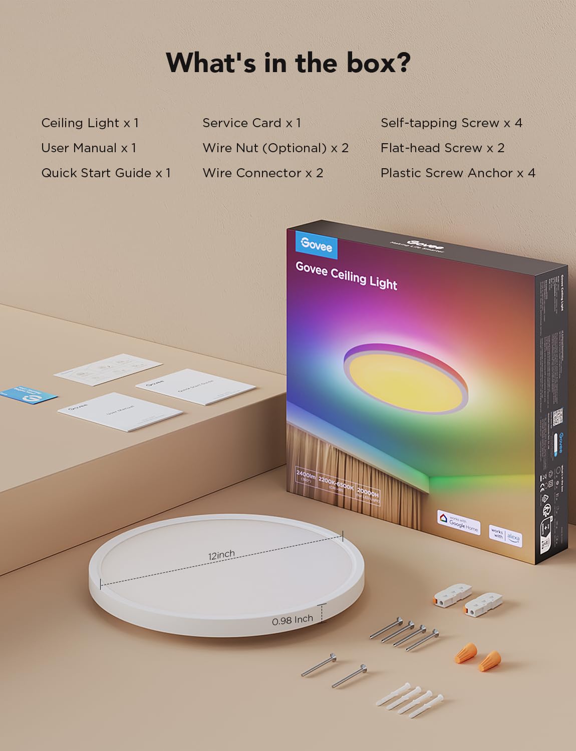 Govee Smart Ceiling Light, RGBIC LED Ceiling Light, 2400 Lumen Flush Mount, 16 Million Customizable Colors, Works with Alexa, 2200K-6500K Ceiling Lights for Bedroom, Living Room