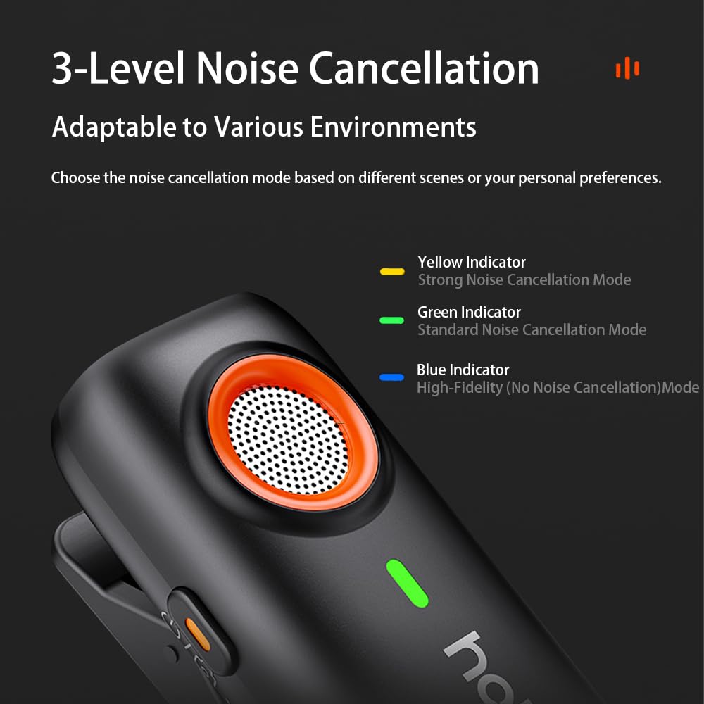 hohem MIC-01 Wireless Lavalier Microphone for Android Phone Camera Laptop,3-Level Noise Cancelling Shutter Control Built-in TF Card Slot 48KHz 16Bit, Magnet Lapel Mic for Vlog Interview TikTok Live