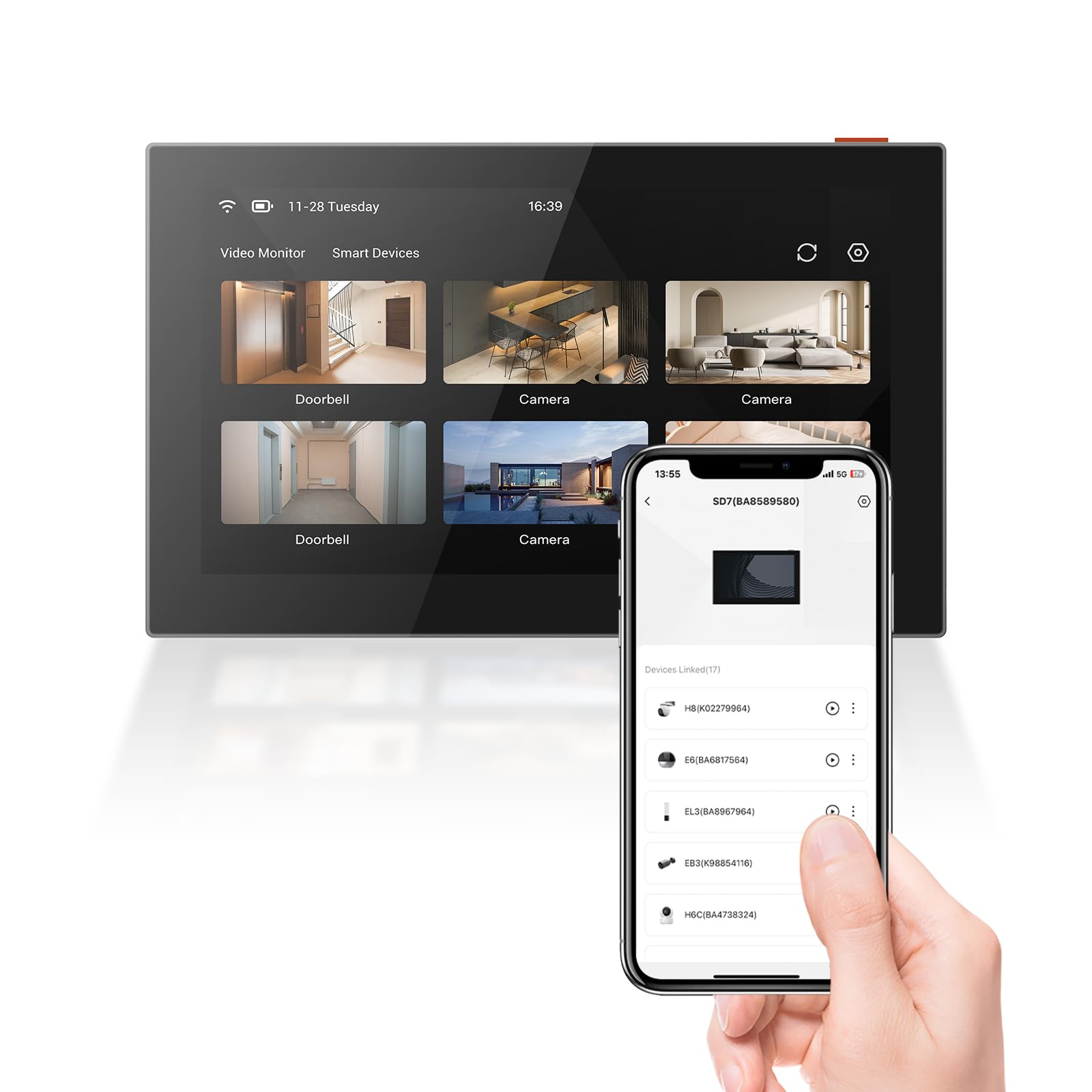 EZVIZ 7 Inch Wireless Monitor with Smart Touch Screen for Home System, 4600mAh Battery, 2.4GHz WiFi, Two-Way Audio, Remote Control with App, SD7