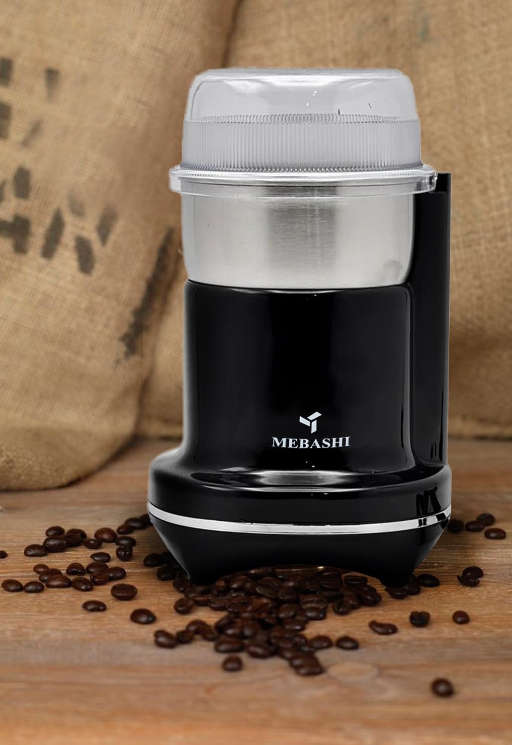 مايباشي مطحنة قهوة بسعة 50 غرام، وعاء من الستانلس ستيل، حماية من الحرارة الزائدة، (ME-CG2281) (اسود) | 200 واط
