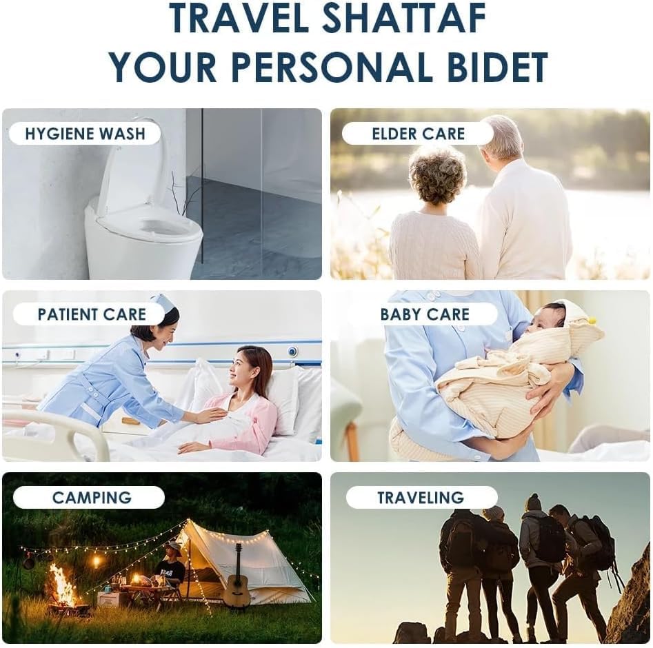 Portable Shattaf 2.5L Rechargeable Travel Camping Bidet Shower Sprayer of 120cm Hose Length DLC-IP3041 With Zipper Storage Bag