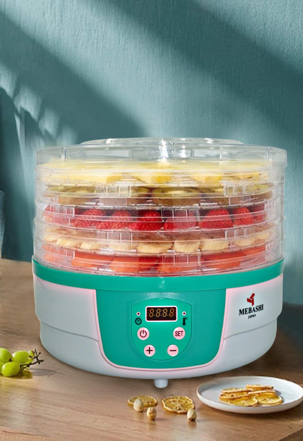 MEBASHI ME-FOD8202P Food Dehydrator, Rotatable, 5 Trays,(250W) Green (ME-FOD8202P)