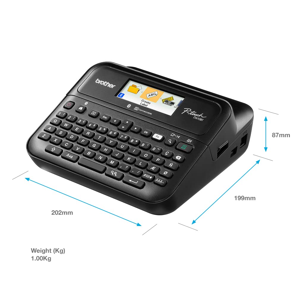 Brother PT-D460BT Versatile Desktop Label Printer | P-Touch Desktop Labeller | QWERTY Keyboard | Highly durable labels up to 18mm wide, UK Plug