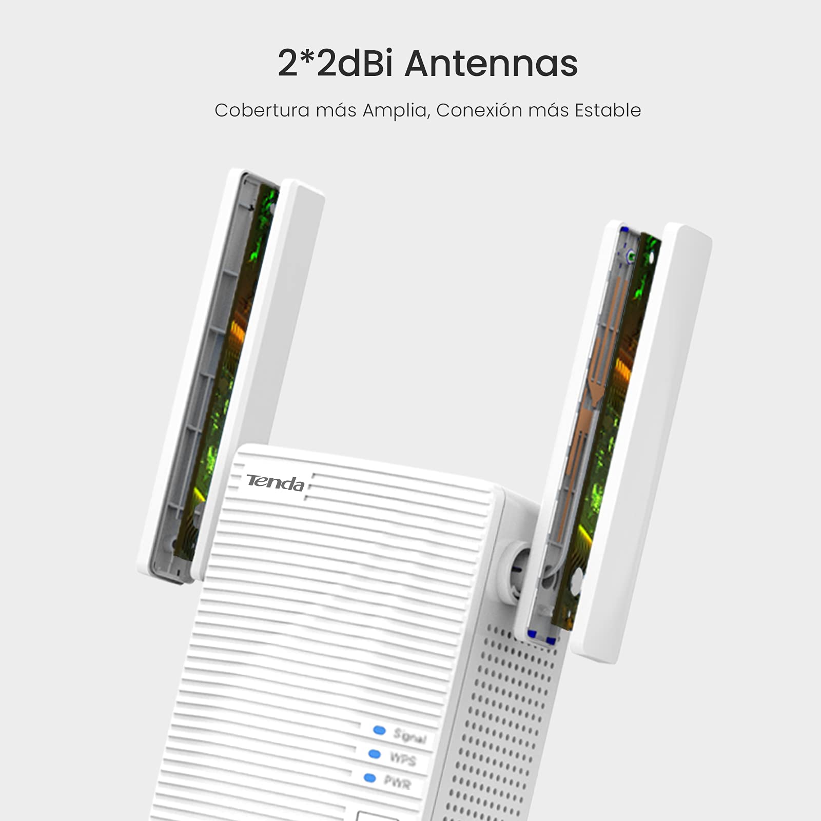 Tenda A15 WLAN Amplifier Repeater (Dual Band 750 Mbit/s 433 Mbps 5 GHz, 300 Mbps 2.4 GHz, 1x LAN Port, WPS, Status LED, 2x Antennas, AP Mode, Compact Design, Plug & Play) White