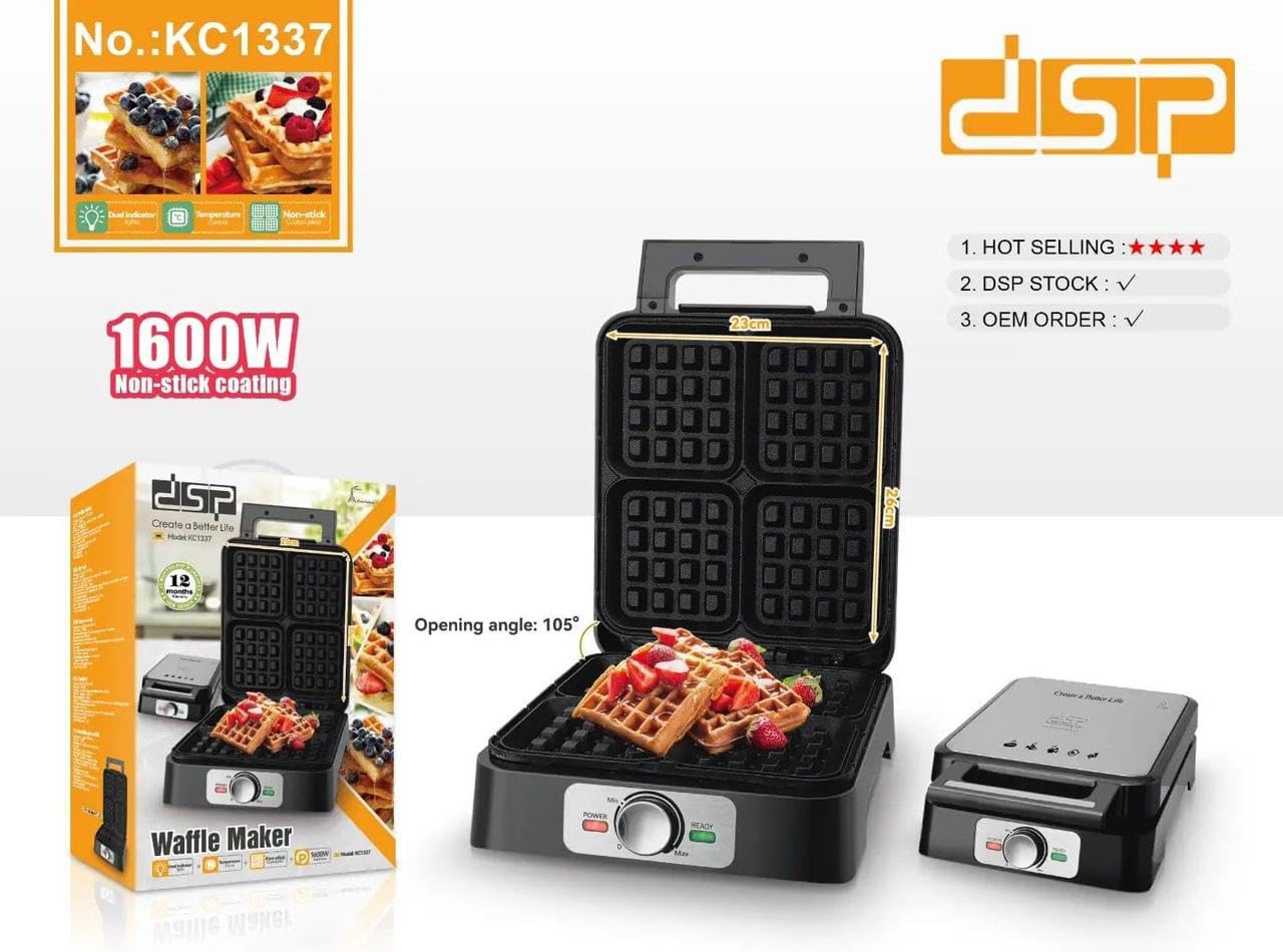 DSP Waffle Maker KC1337 1600W Non-stick Coated Aluminium Plate