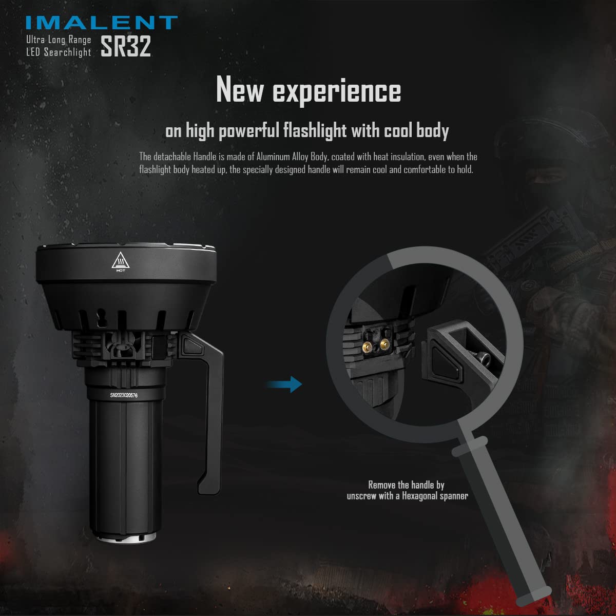 Imalent SR32 Flashlight with 2080m Long Beam, 120000 Lumens, Ultra Bright LED Flashlight with OLED Display, Type-C Fast Charging, High Lumens Ideal for Outdoor Use, Hunting and Emergencies