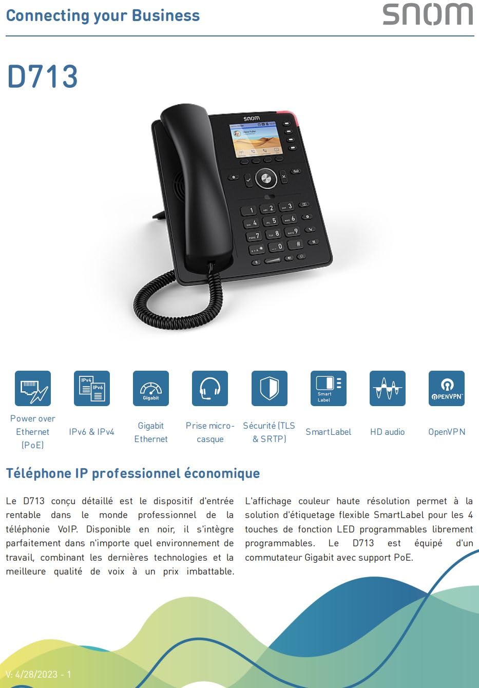سنوم هاتف مكتبي اي بي D713، مقاس الشاشة 2.8 انش
