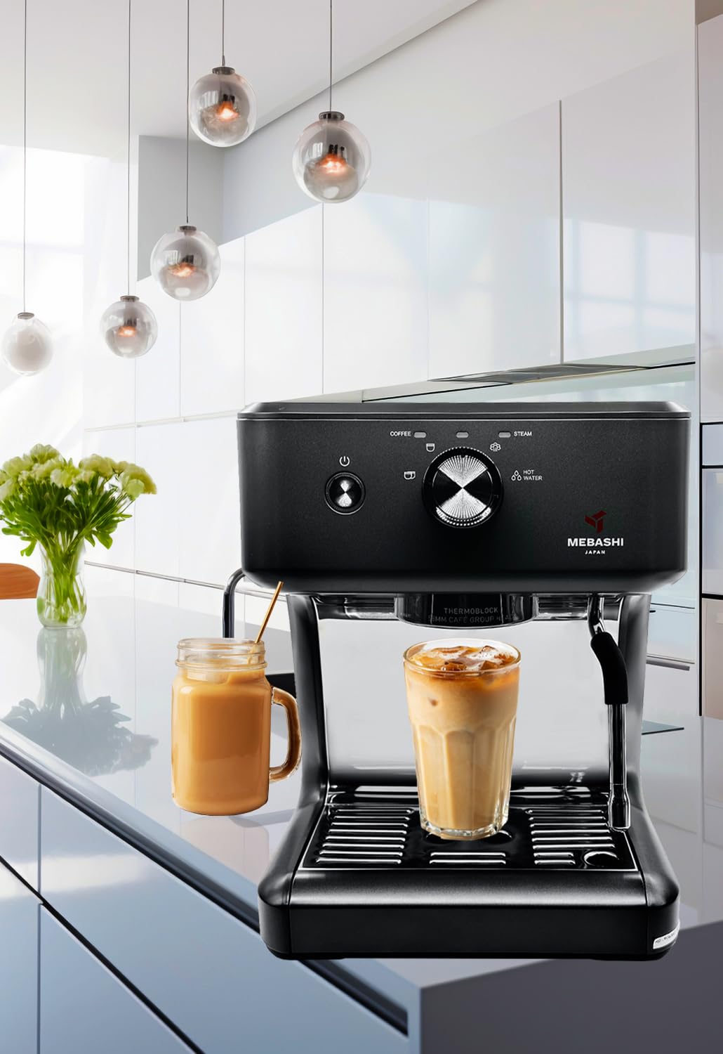 MEBASHI Espresso Coffee Machine - 1.25L, 20 Bar, Thermo Block Heating, PID Control (ME-ECM2045) (Black)| 1450W