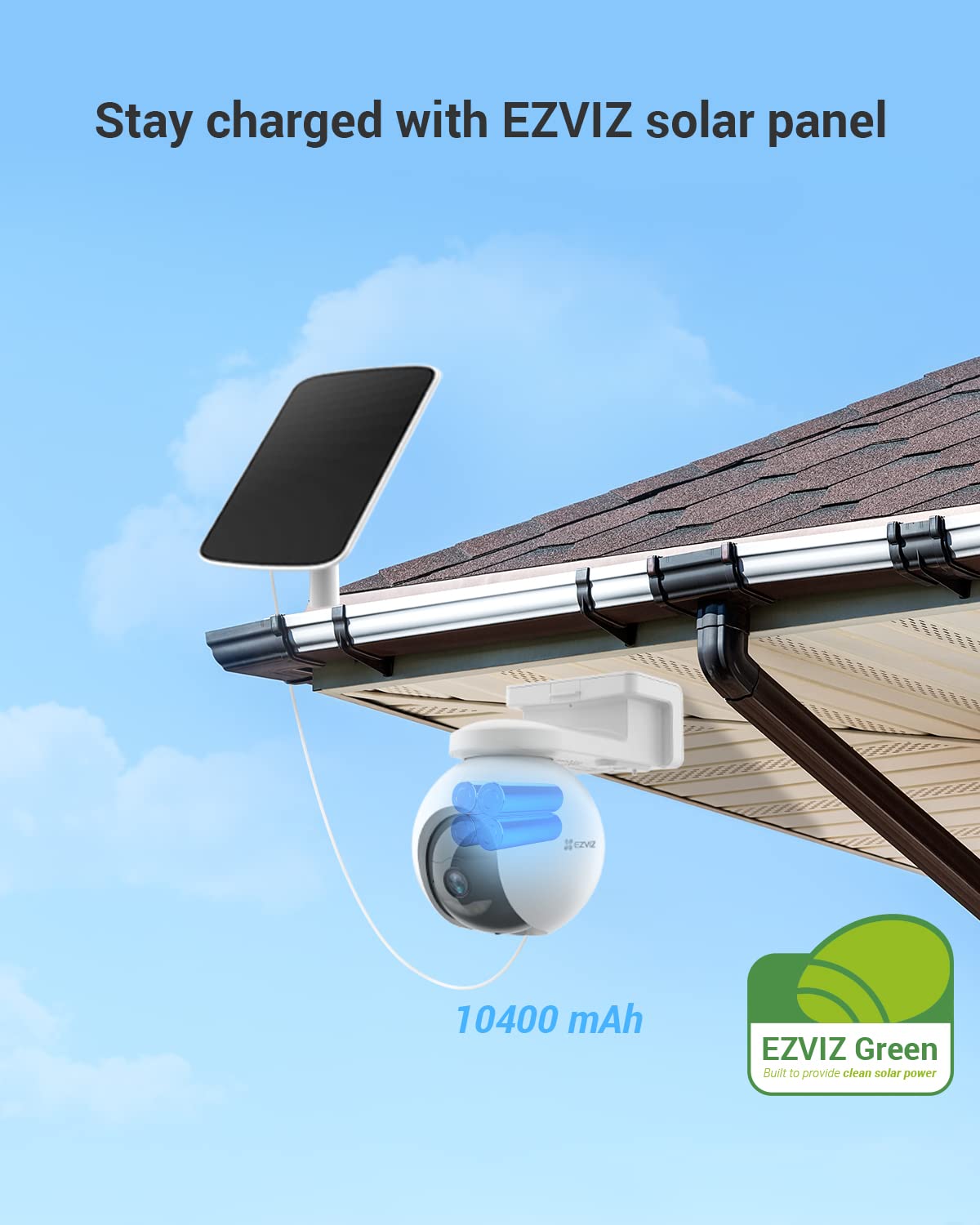 EZVIZ EB8 4G LTE 2K Wireless Outdoor Camera Kit with Solar Panel Type C on 10400mAh Battery, Auto Tracking, Person Detection, Night Vision, Color Vision, Two-Way Audio, Built-in GPS