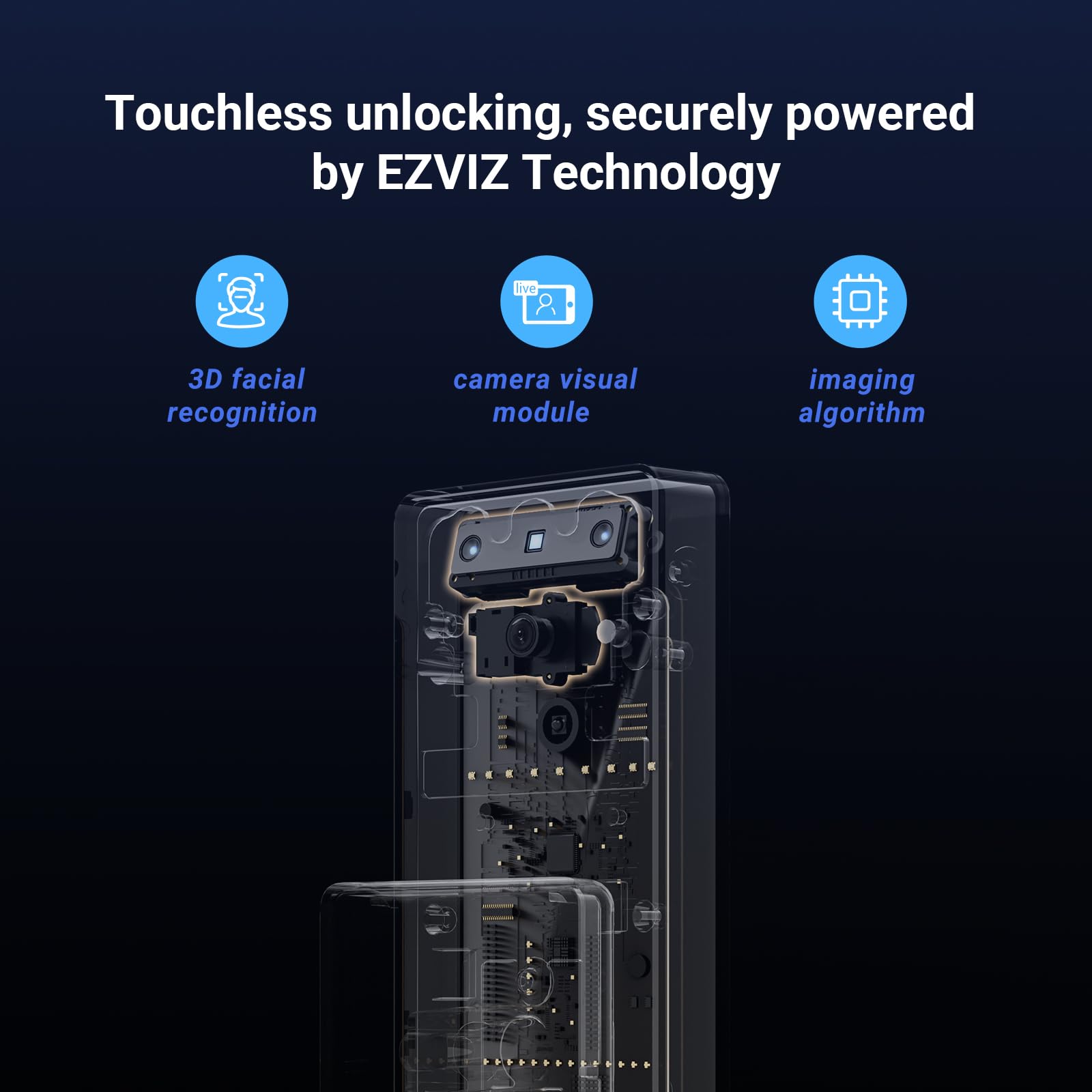 EZVIZ Smart Lock DL50FVS, 7-in-1 Smart Door Lock, 3D Face Recognition Door Lock, Built-in 8GB storage, Night Vision, Active Intercom, App Control, Free Installation (Black, 5085 Mortise)