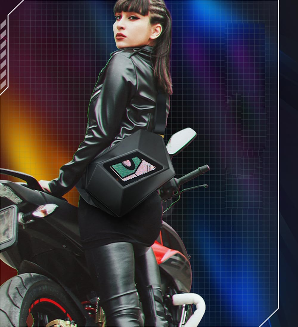 RGA LED Backpacks, Pixel Art Motorcycle Backpack, Dynamic, Wi-Fi, Waterproof, 64 x 64 cm, Supports iOS/Android System, LED Display, Text/Picture/Gif Animation, College Students Laptop Backpack