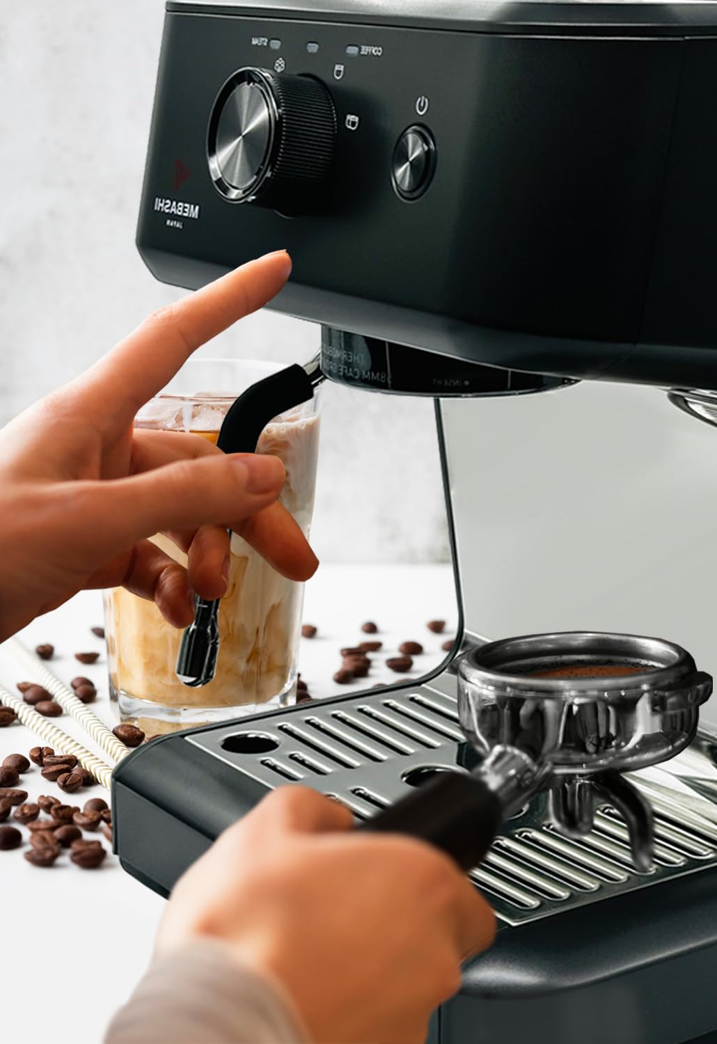 MEBASHI Espresso Coffee Machine - 1.25L, 20 Bar, Thermo Block Heating, PID Control (ME-ECM2045) (Black)| 1450W