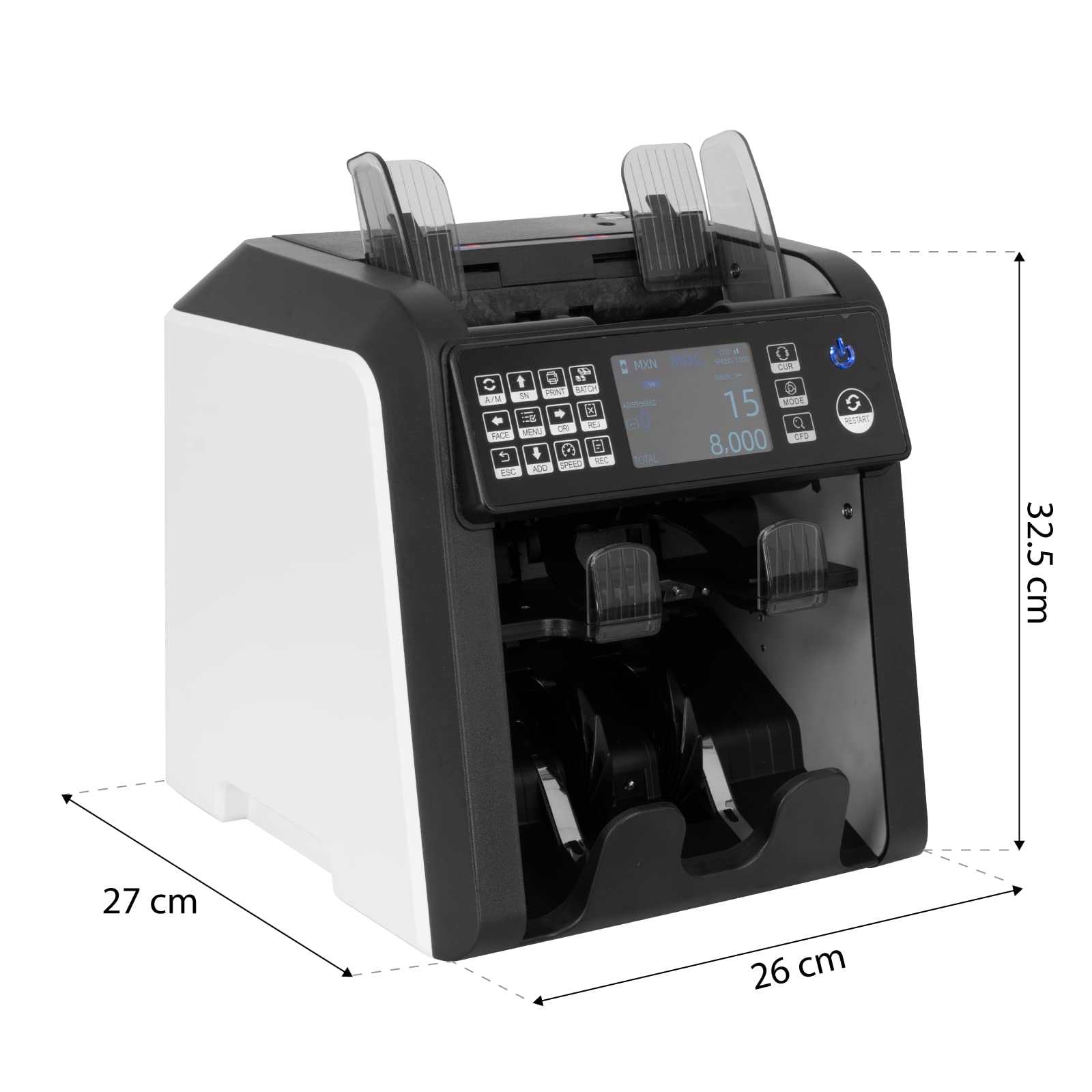 GUARDEX Bill Counter, 1200 Bills Per Minute + 4 Modes of Use + Light & UV/MG/IR Sensors, Bank Grade, Multiple Currencies