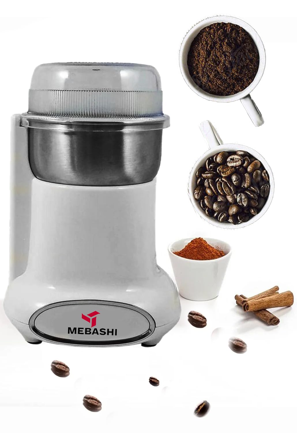 Maybashi Coffee Grinder 50g Capacity, Stainless Steel Bowl, Overheat Protection, (ME-CG2282) (Black) | 200 Watts