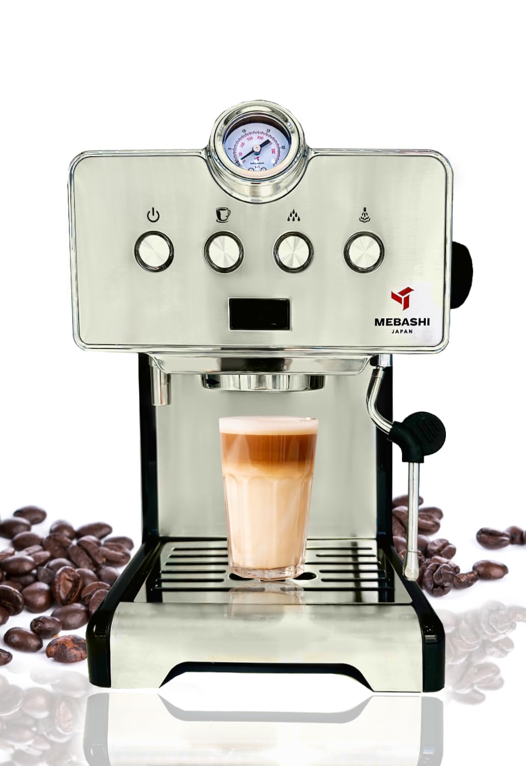 MEBASHI Espresso Coffee Machine - 15 Bar, 1.7L Capacity, Stainless Steel, Multifunction with Adjustable Brewing Time, and Professional Porta-Filter (ME-ECM2043)(1450W)