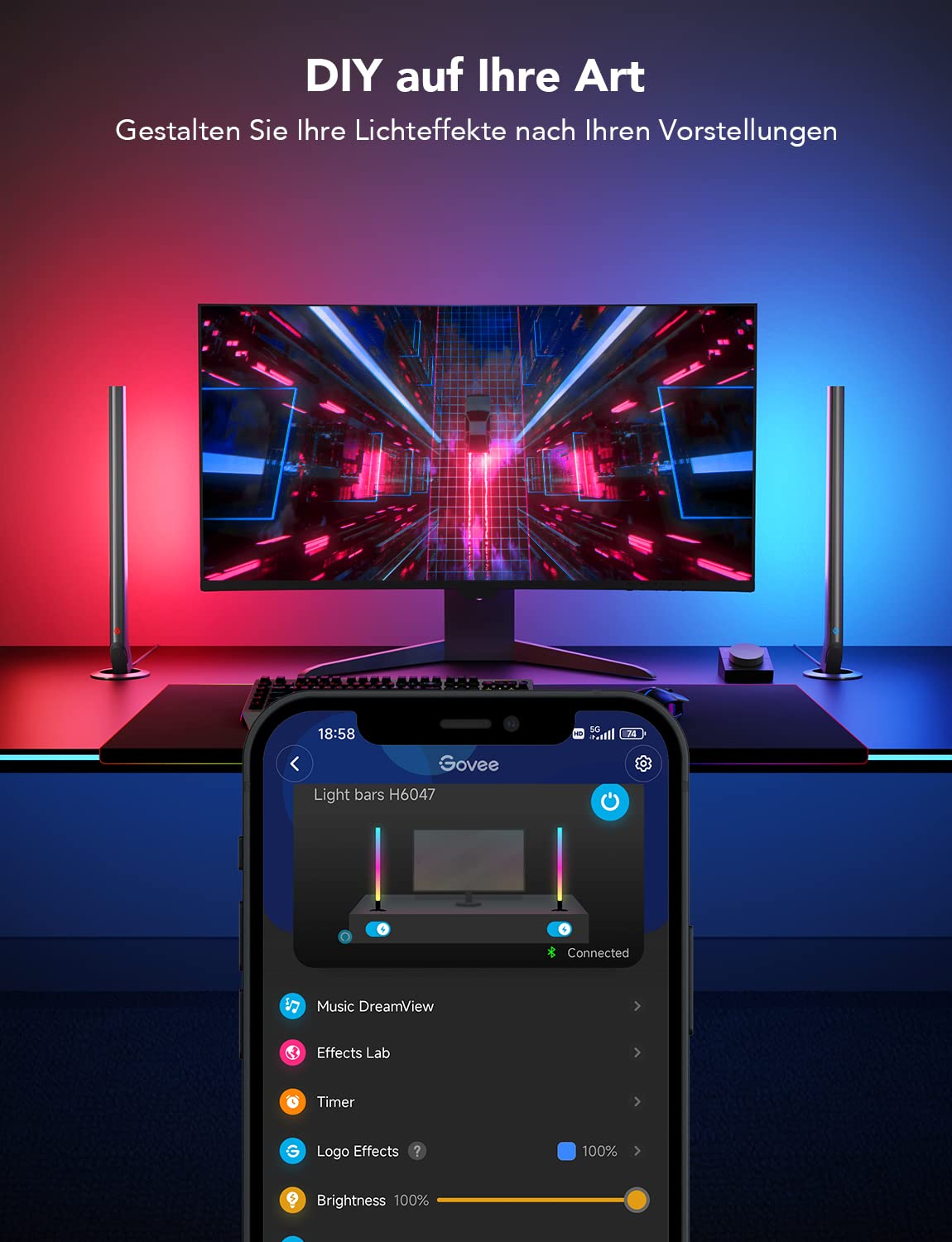Govee WiFi Gaming LED Light Strip with Desktop Controller RGB IC, 42cm, Music Sync for PC and TV, 60 Modes, Compatible with Alexa and Google Assistant, App Control