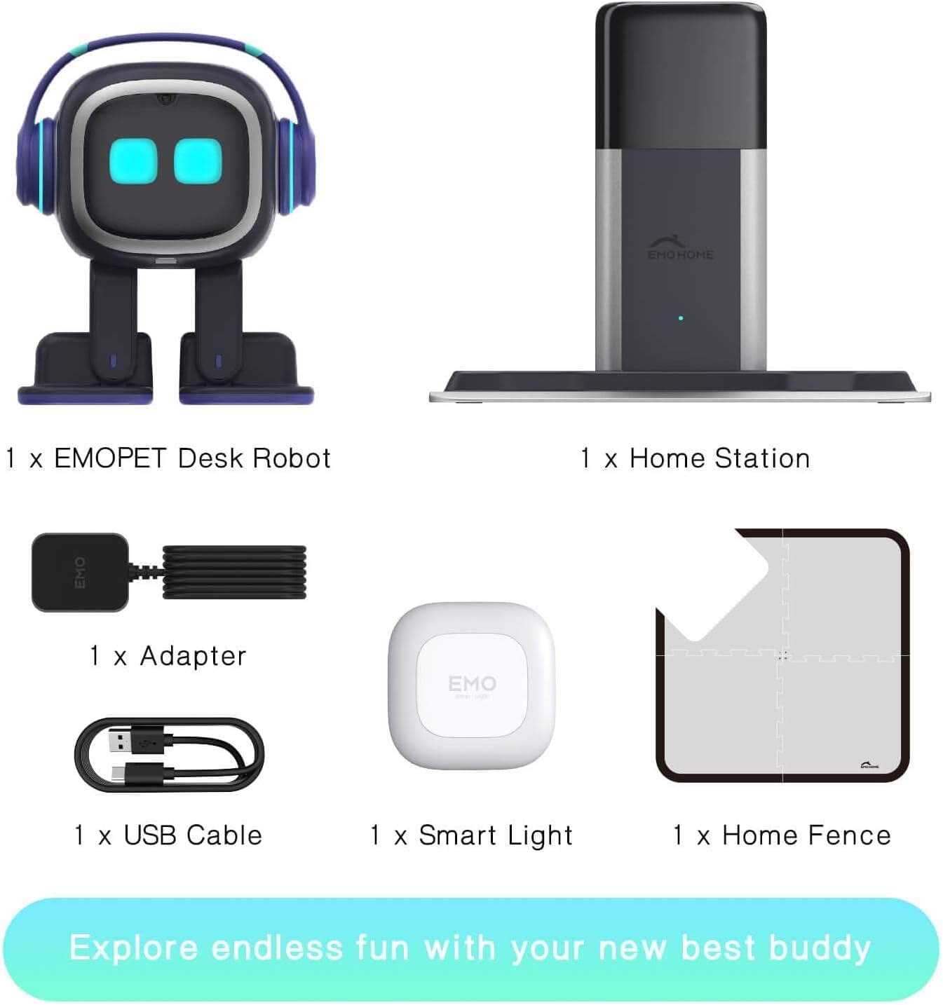 EMO Robot Desktop Pet Companion | AI-Powered Smart Robot with Voice Interaction, Smart Light & Wireless Charging Skateboard Base for Kids and Adults