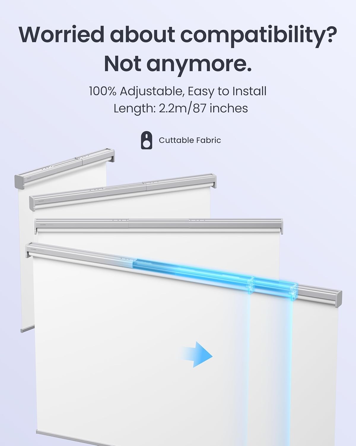 SwitchBot Adjustable Roller Shade | Smart Automatic Blinds, Fits Any Window, Blackout Blinds for Windows Room Darkening Rolled Up Shades (80-110cm, Medium) - White Grey