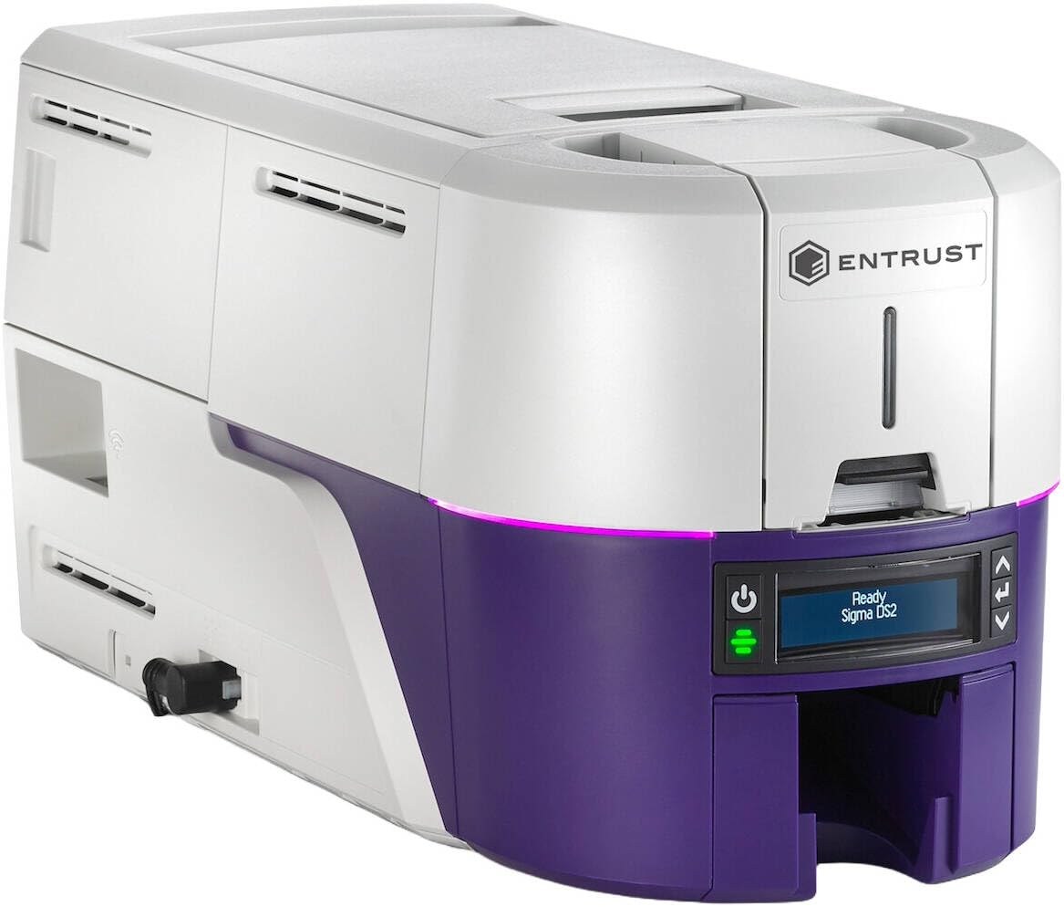 Entrust Sigma DS2 ID Card Printer, Support Dual-Sided Printing, Up to 300 x 1200 DPI Resolution, 140 CPH Max Double-Sided & 225 CPH Single-Sided Print Speed, USB & Ethernet, White/Violet | 525301-005