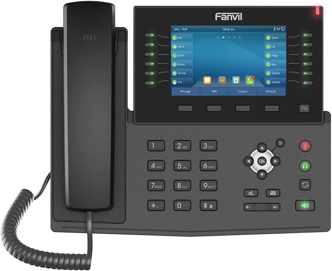 Fanvil X7C Enterprise VoIP Phone with 5-inch Color Touch Screen, 20 SIP Lines, and Dual-Port Gigabit Ethernet, Power Adapter Not Included