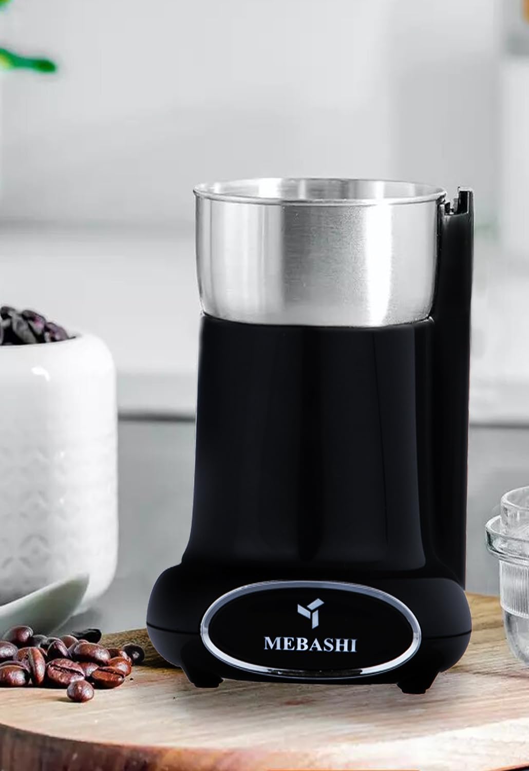 Maybashi Coffee Grinder 50g Capacity, Stainless Steel Bowl, Overheat Protection, (ME-CG2282) (Black) | 200 Watts