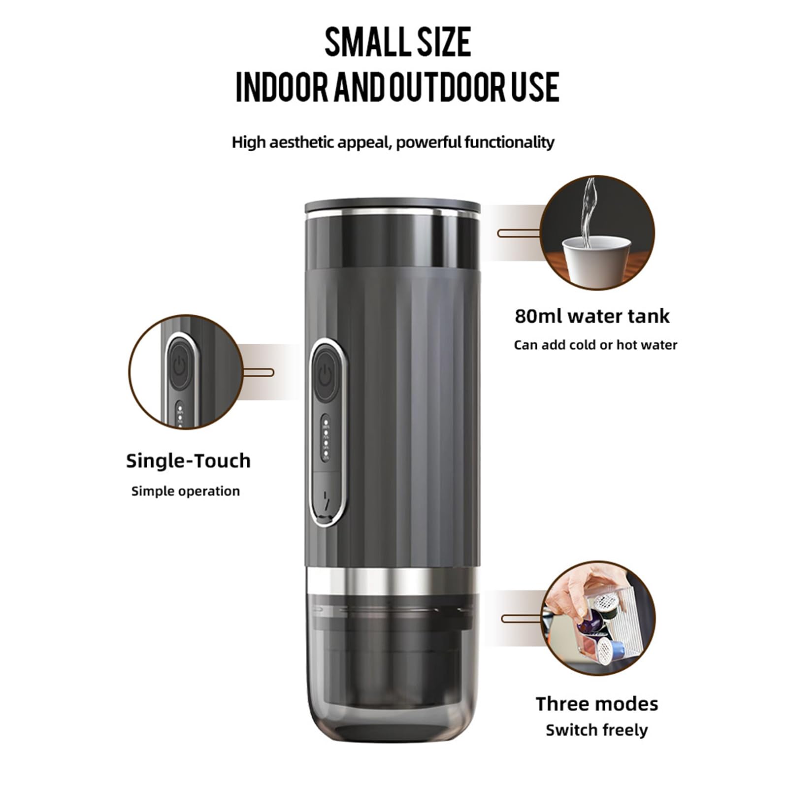 Portable Espresso Machine from Jolerich, 3-in-1 Wireless Coffee Maker Compatible with Capsules and Ground Coffee, Electric Italian Espresso Machine for Car, Home, Office, Travel and Camping