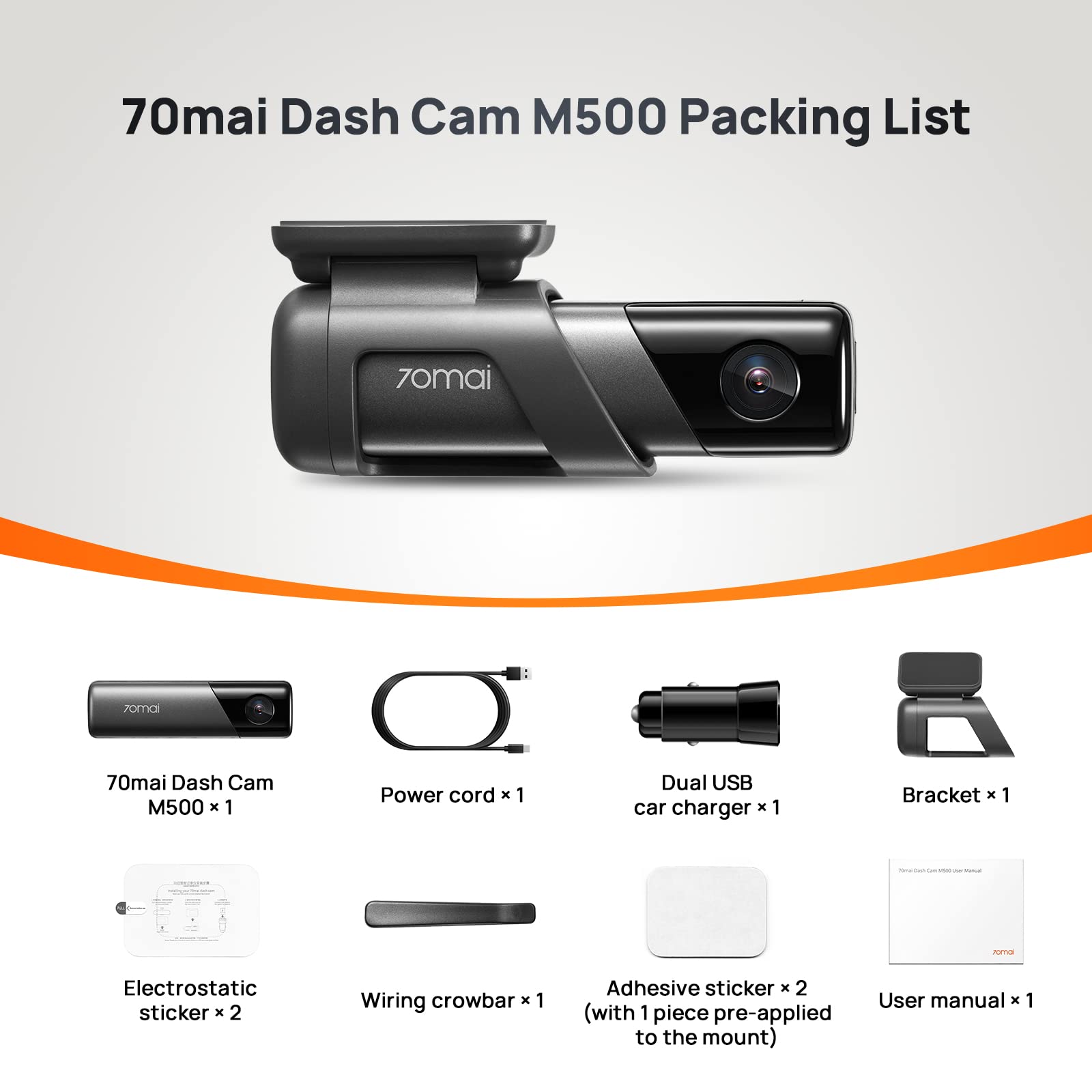 70mai M500 DashCam, 1944P Resolution, GPS, Extended ADAS, Voice Control, 170° Wide Angle, eMMC Storage, Driving Data Overlay, Wi-Fi, App Control, Optional Parking Monitoring & TPMS (32GB)