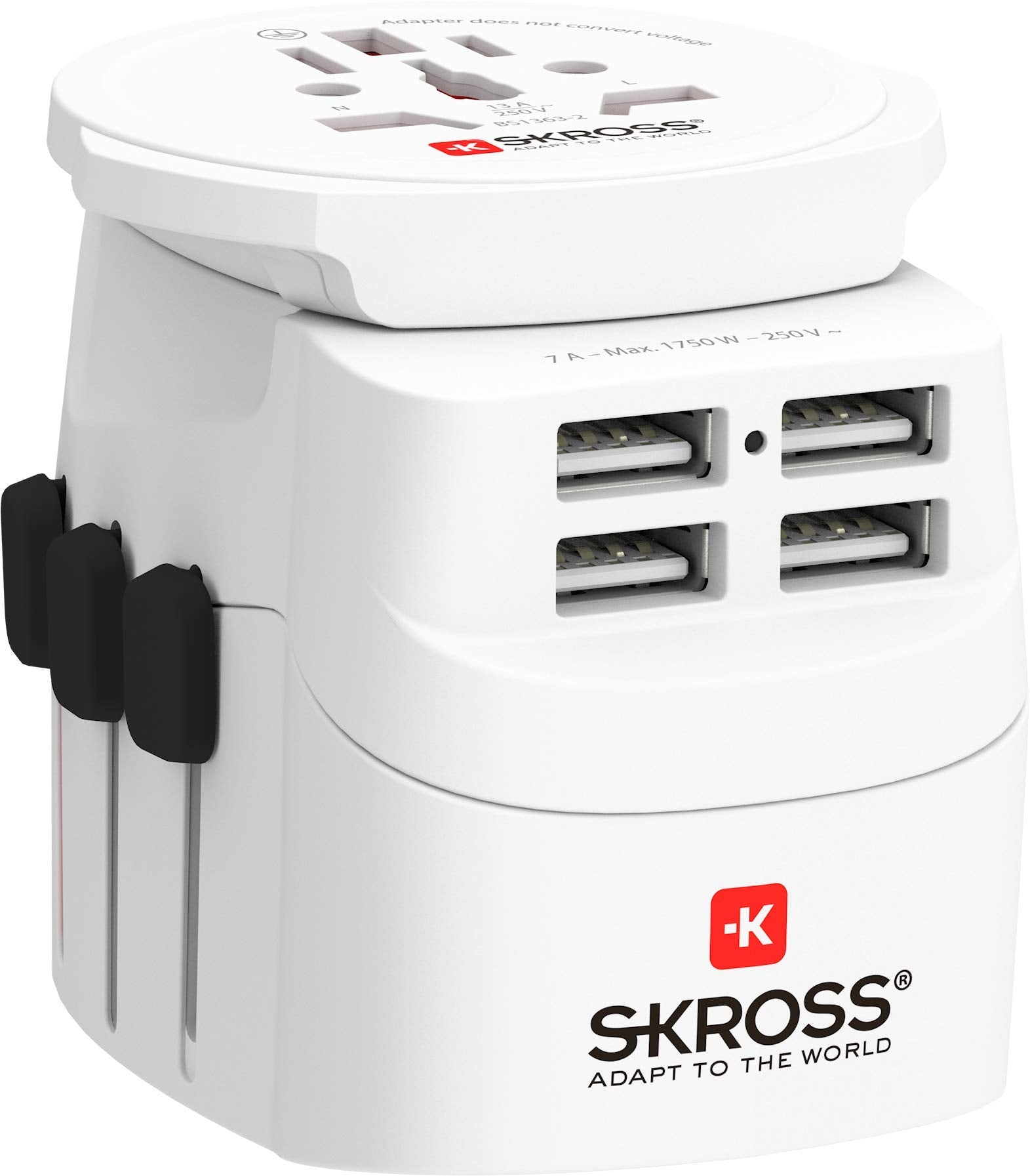 SKROSS Pro 4xA Light USB World Adapter, White