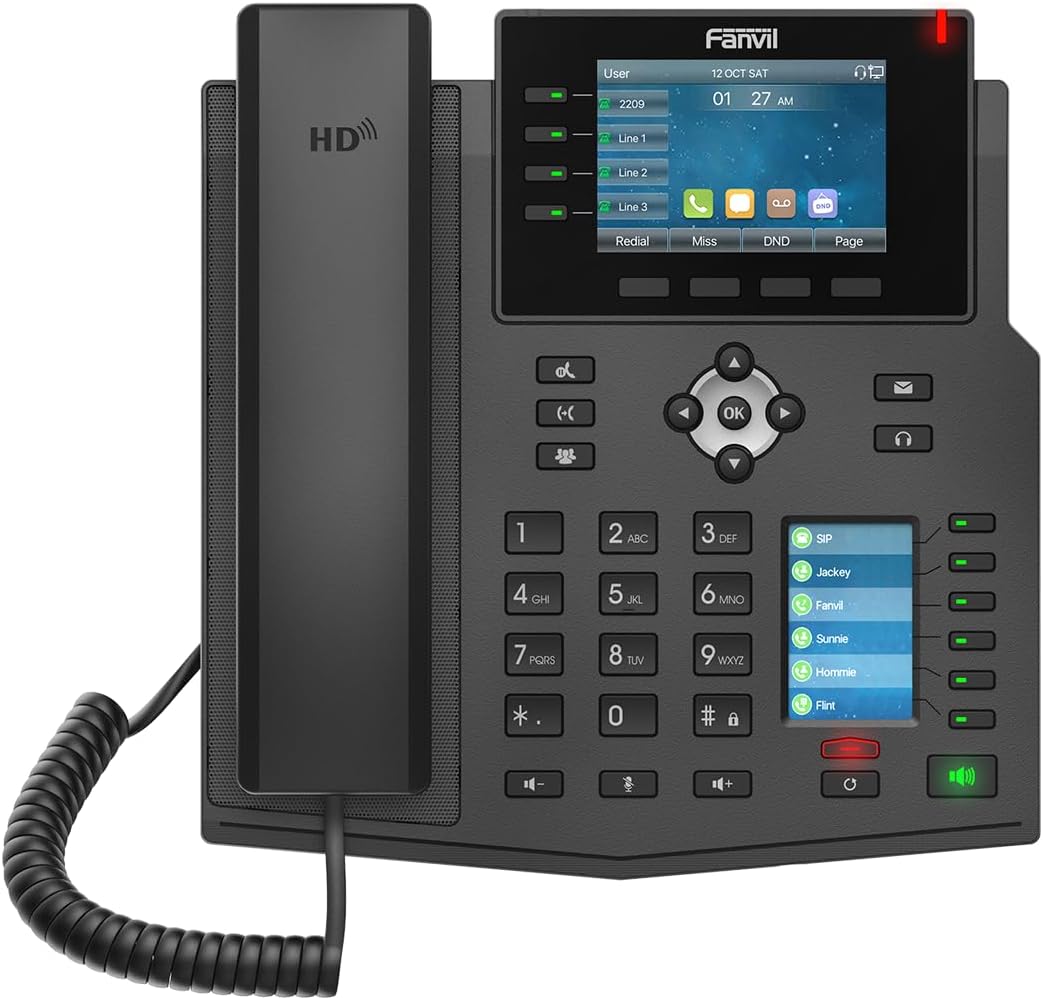 فانفيل هاتف X5U ذو 6 خطوط عرض ملونة جيجابت، 40 مفتاح دي اس اس