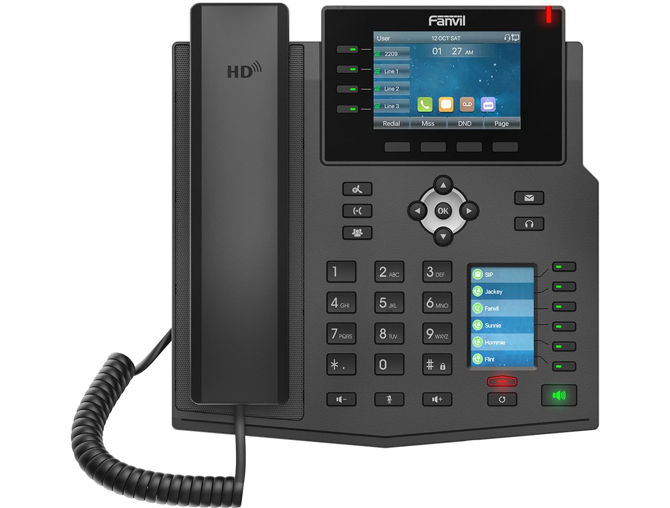 فانفيل هاتف X5U ذو 6 خطوط عرض ملونة جيجابت، 40 مفتاح دي اس اس