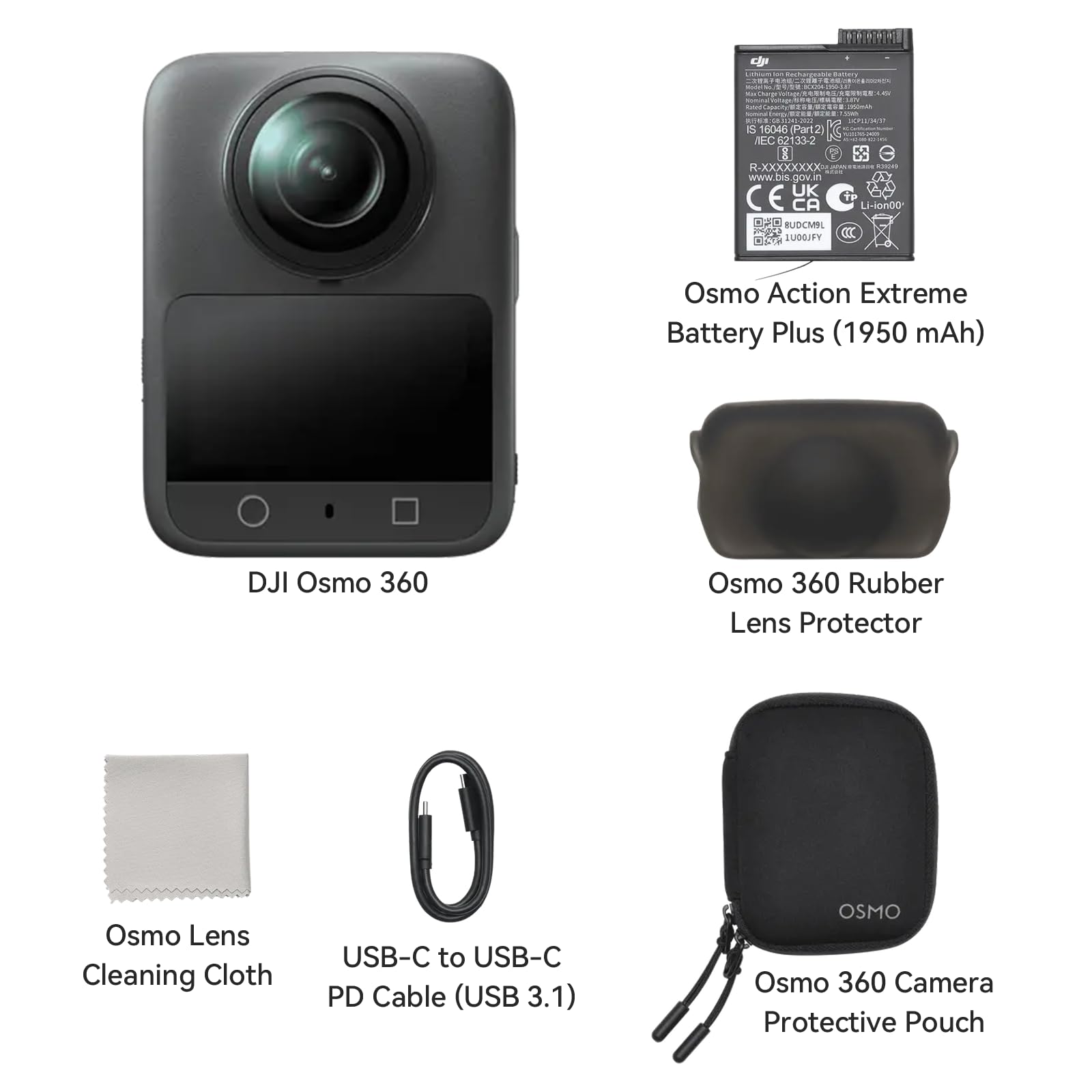 DJI مجموعة قياسية 360 من اوسمو - كاميرا اكشن 8K 360 درجة مقاومة للماء مع مستشعر 1 انش، تخزين مدمج 128GB، تسجيل 100 دقيقة 8K، 4K/120fps وفيديو بزاوية واسعة 170 درجة، تأثير عصا سيلفي غير مرئية