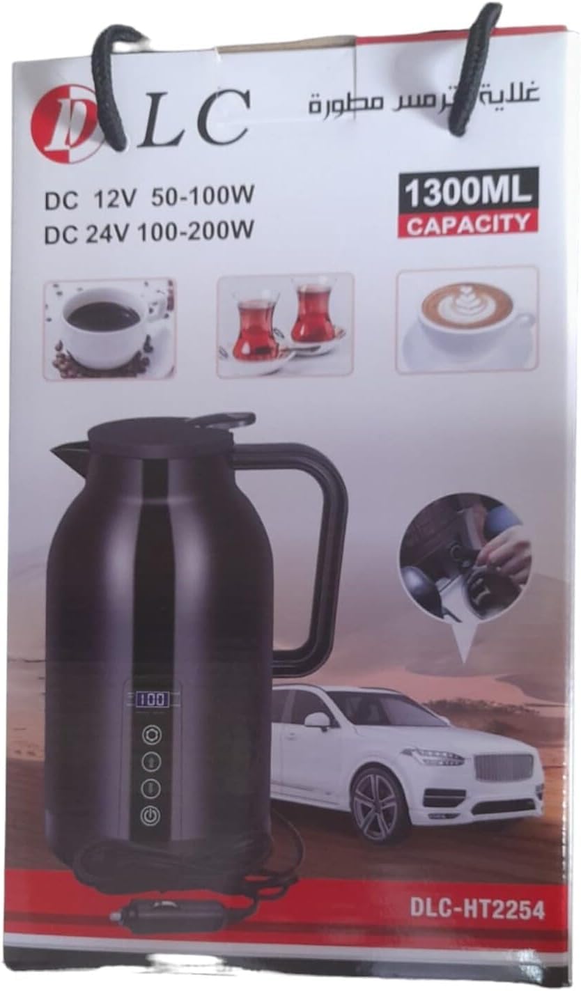 Fipka DLC Traveler Kettle 1300ml for Car and Truck with 12V and 24V DC, Black, DLC-HT2254