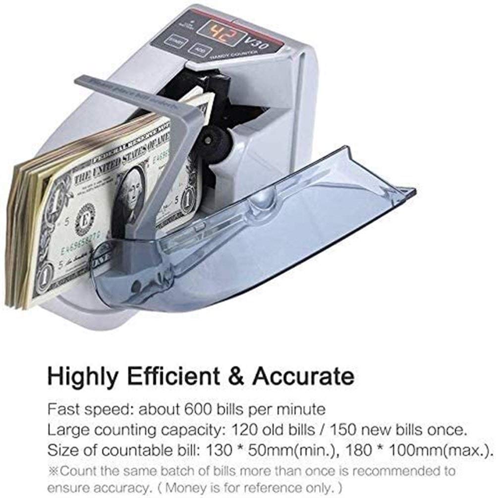 Cash Counter Money Counter Machine Quick Mixed Denomination Bill Counter with Counterfeit Detector Handheld Money Counter Bill Counting Machine Portable Cash Banknote Dollar